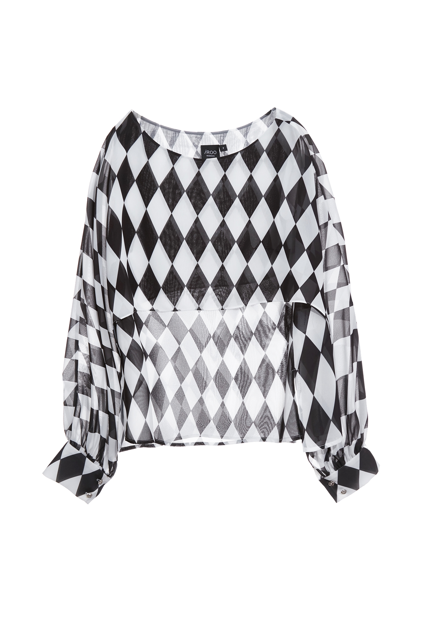 Black White Diamond Print Chiffon Cape BlouseBlack White Diamond Print Chiffon Cape Blouse,Tops,Plaid,Season (AW) Look,Chiffon