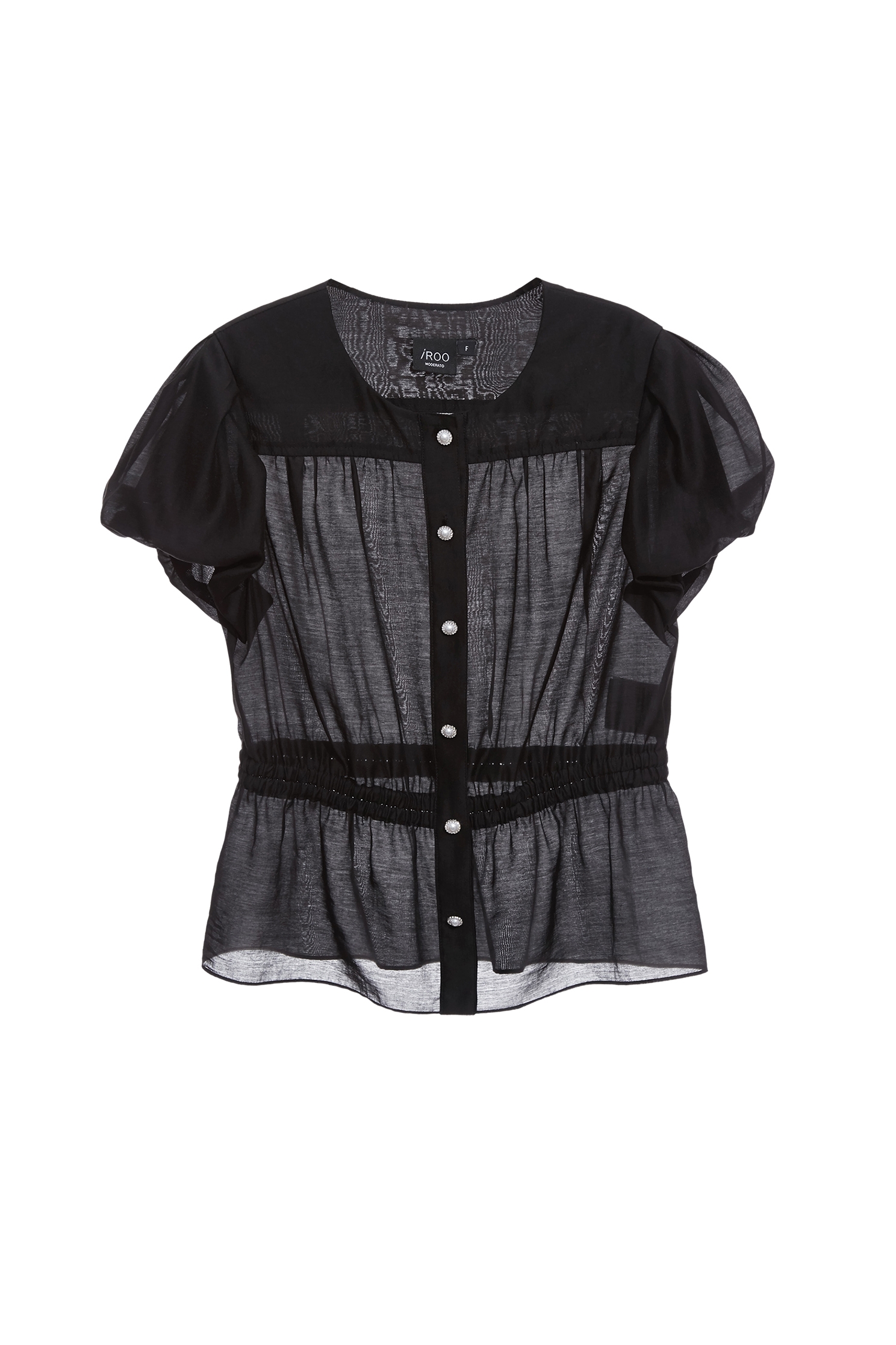 Button Front Puff Sleeve TopButton Front Puff Sleeve Top,Tops,pearl,Season (AW) Look,black tops