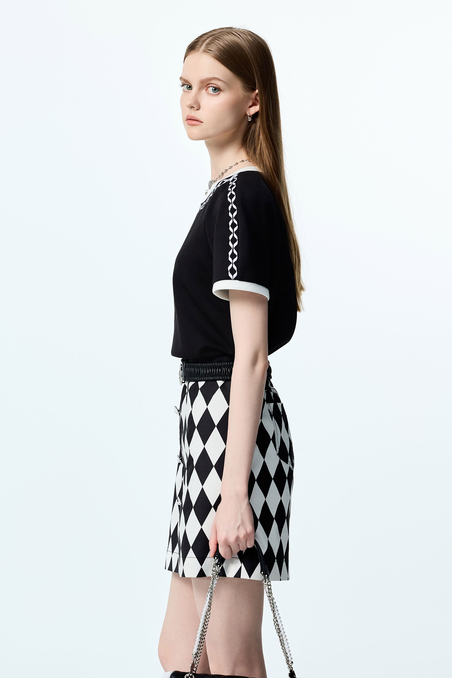 Contrast Trim Black Short Sleeve TeeContrast Trim Black Short Sleeve Tee,T-shirts,Tops,Season (AW) Look,Embroidered,black tops