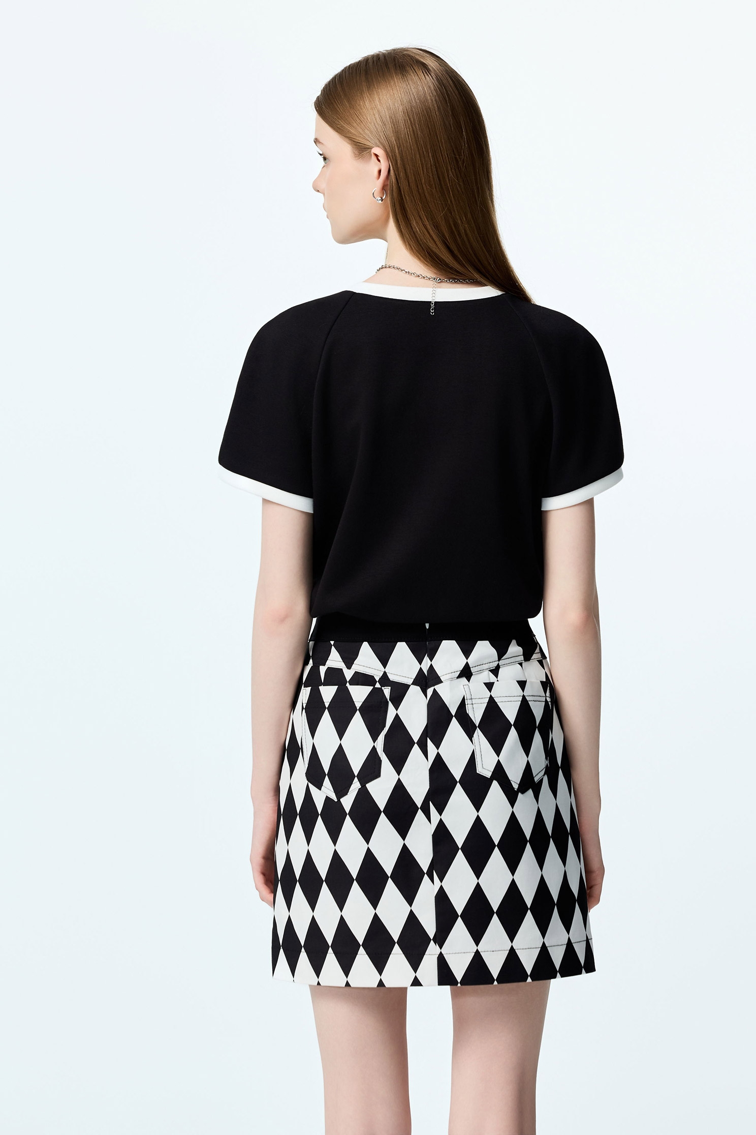 Contrast Trim Black Short Sleeve TeeContrast Trim Black Short Sleeve Tee,T-shirts,Tops,Season (AW) Look,Embroidered,black tops