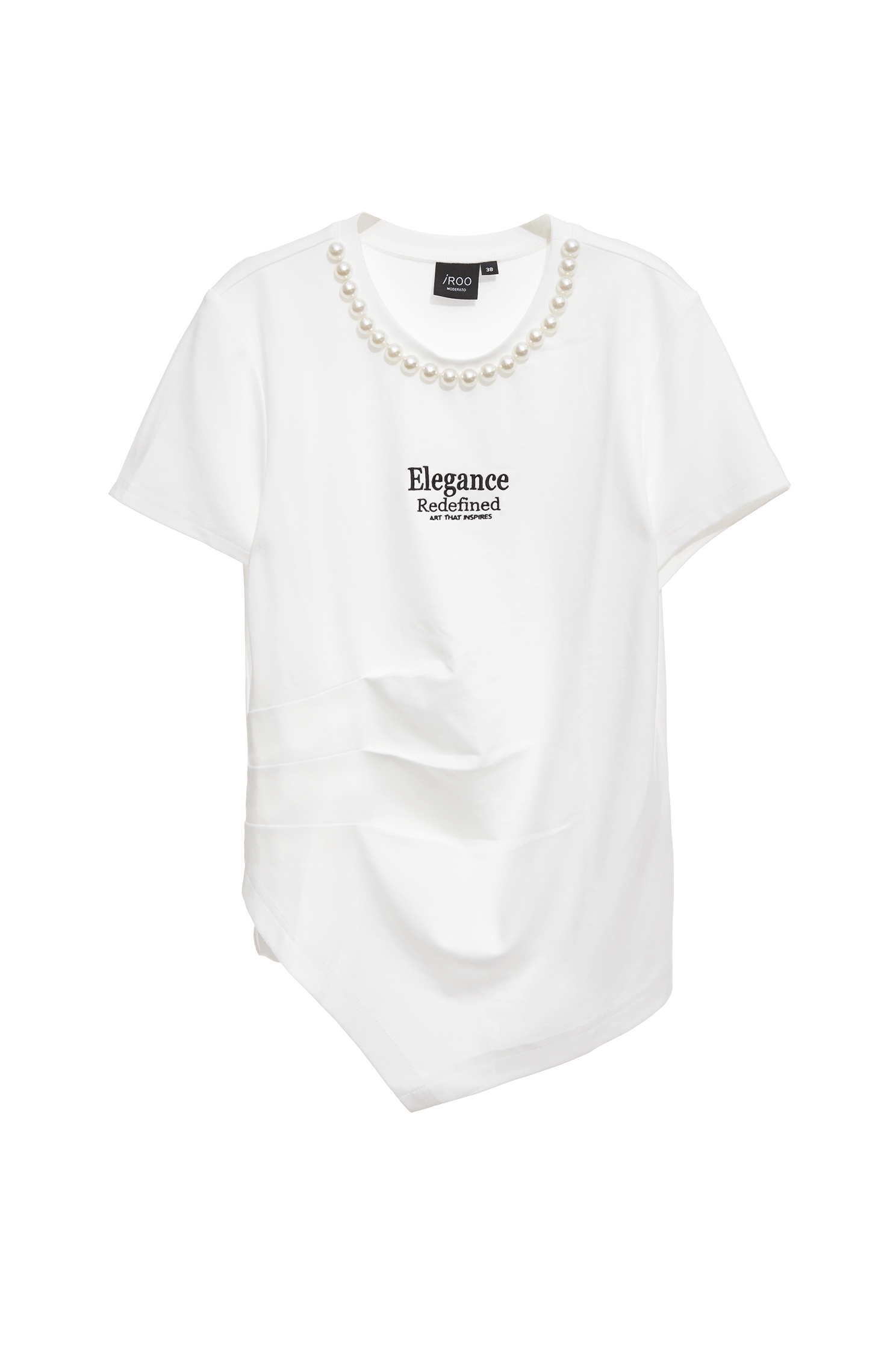 Asymmetric Hem Short Sleeve TeeAsymmetric Hem Short Sleeve Tee,Tops,pearl,White tops,Season (AW) Look