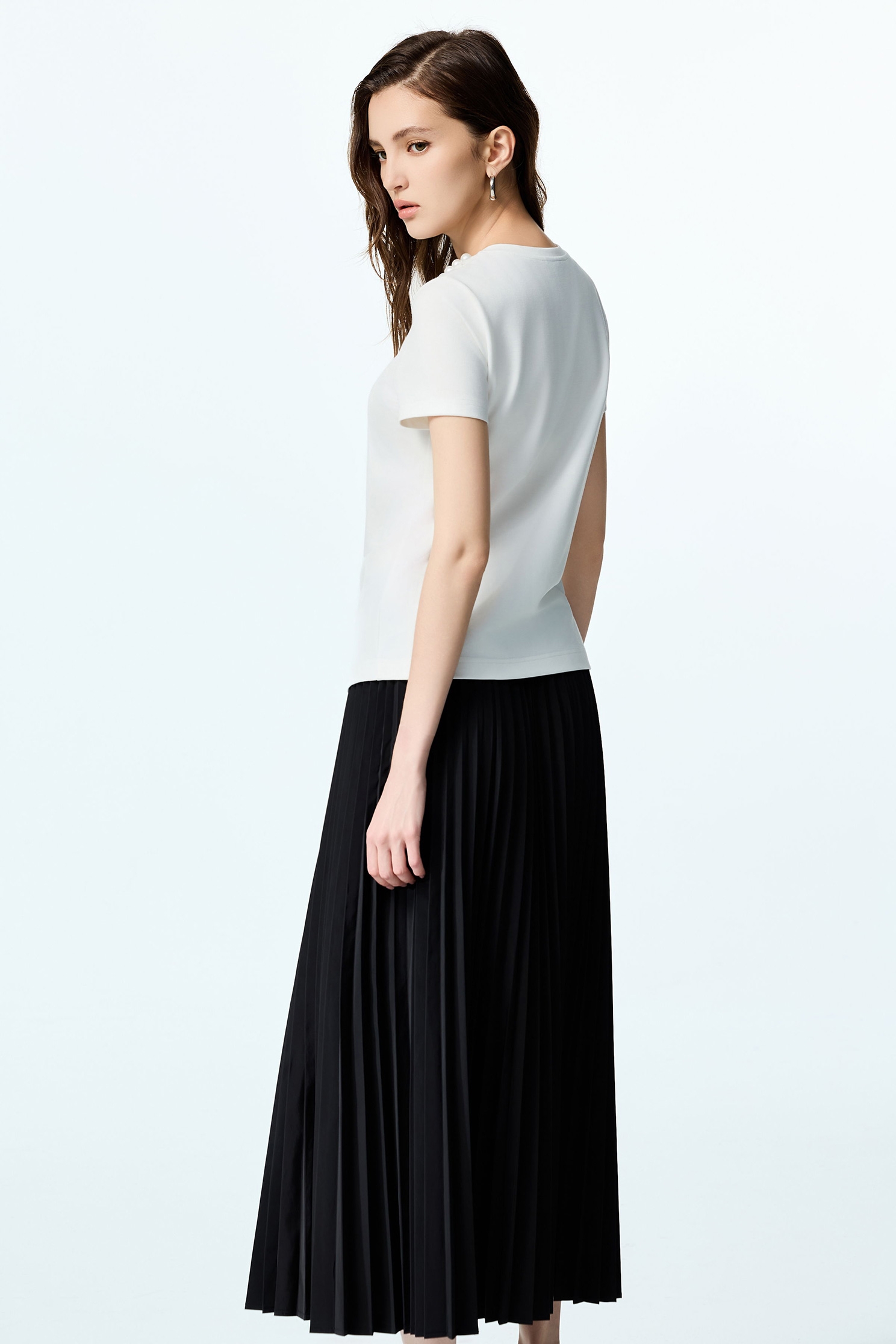 Asymmetric Hem Short Sleeve TeeAsymmetric Hem Short Sleeve Tee,Tops,pearl,White tops,Season (AW) Look