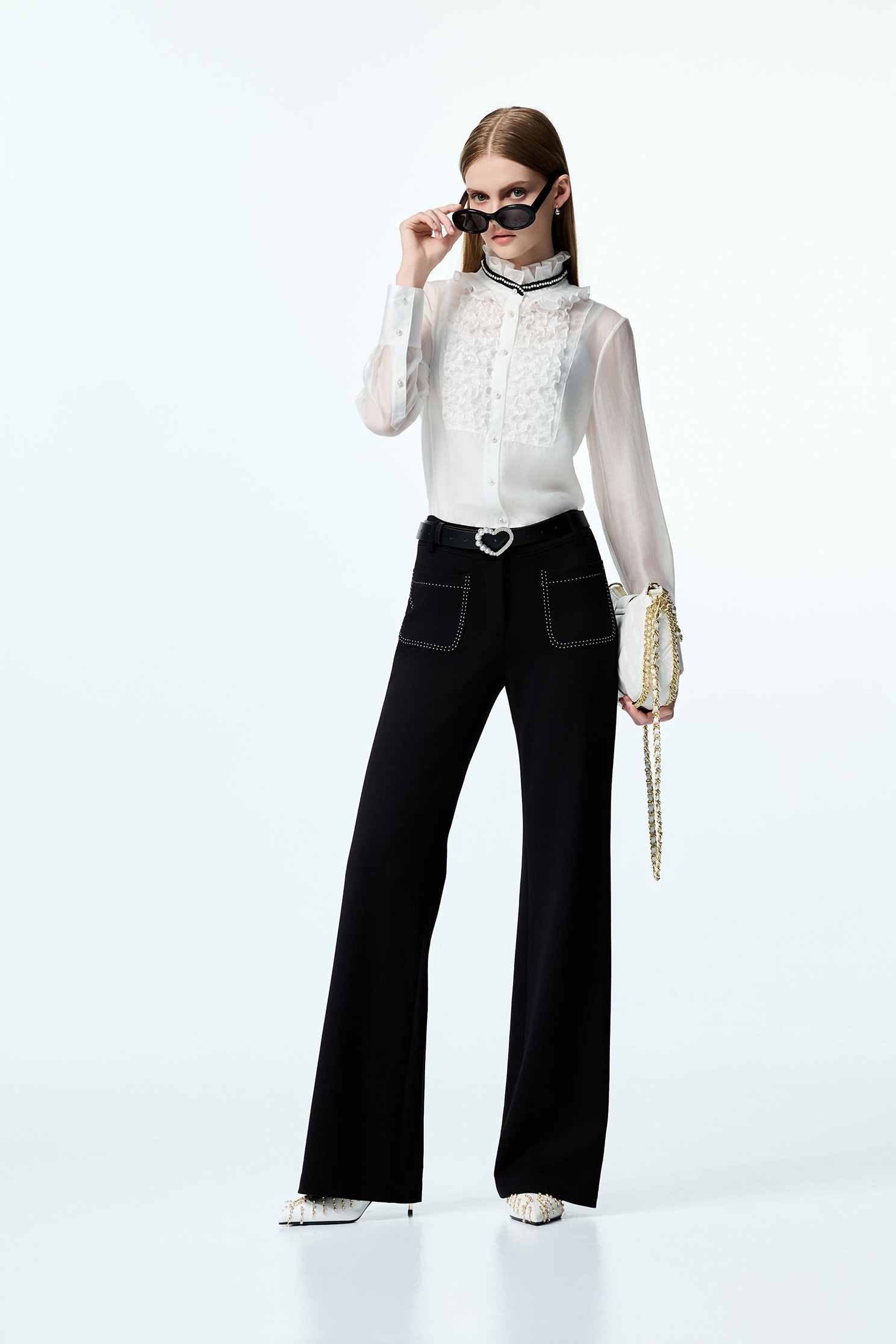 Ruffle Detail Chiffon BlouseRuffle Detail Chiffon Blouse,Tops,pearl,White tops,Season (AW) Look