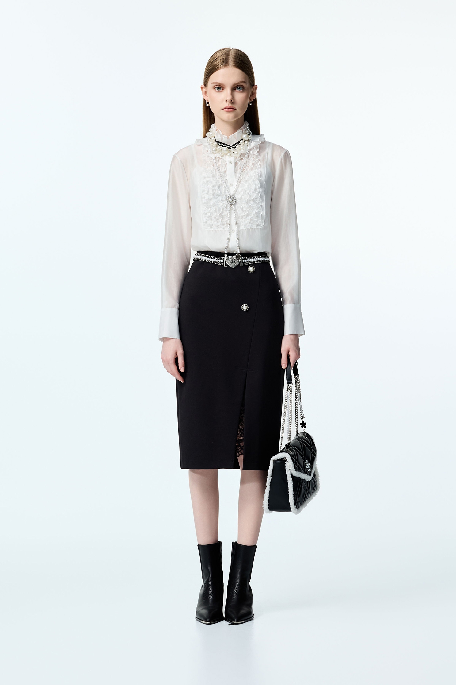 Ruffle Detail Chiffon BlouseRuffle Detail Chiffon Blouse,Tops,pearl,White tops,Season (AW) Look