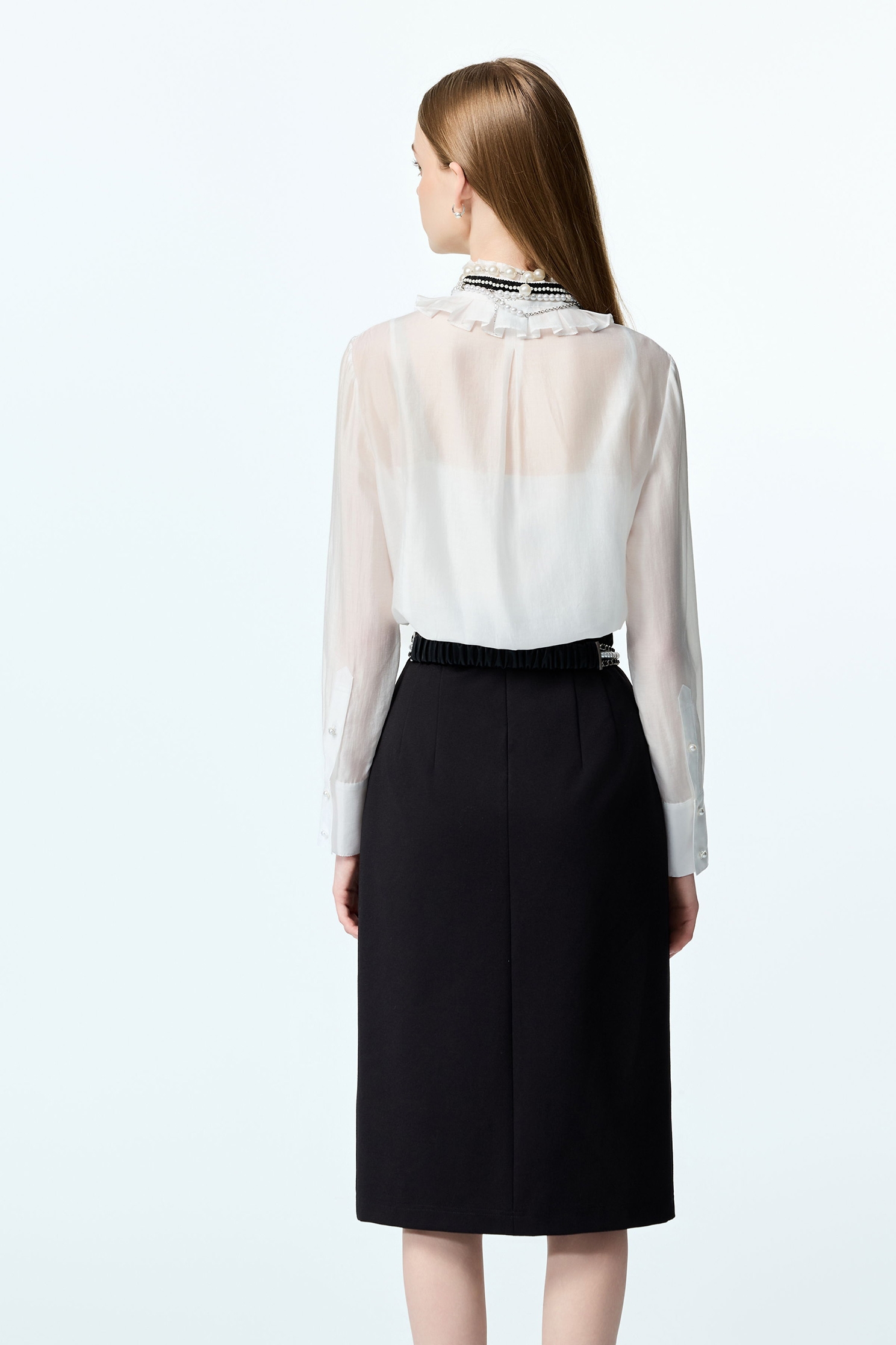 Ruffle Detail Chiffon BlouseRuffle Detail Chiffon Blouse,Tops,pearl,White tops,Season (AW) Look