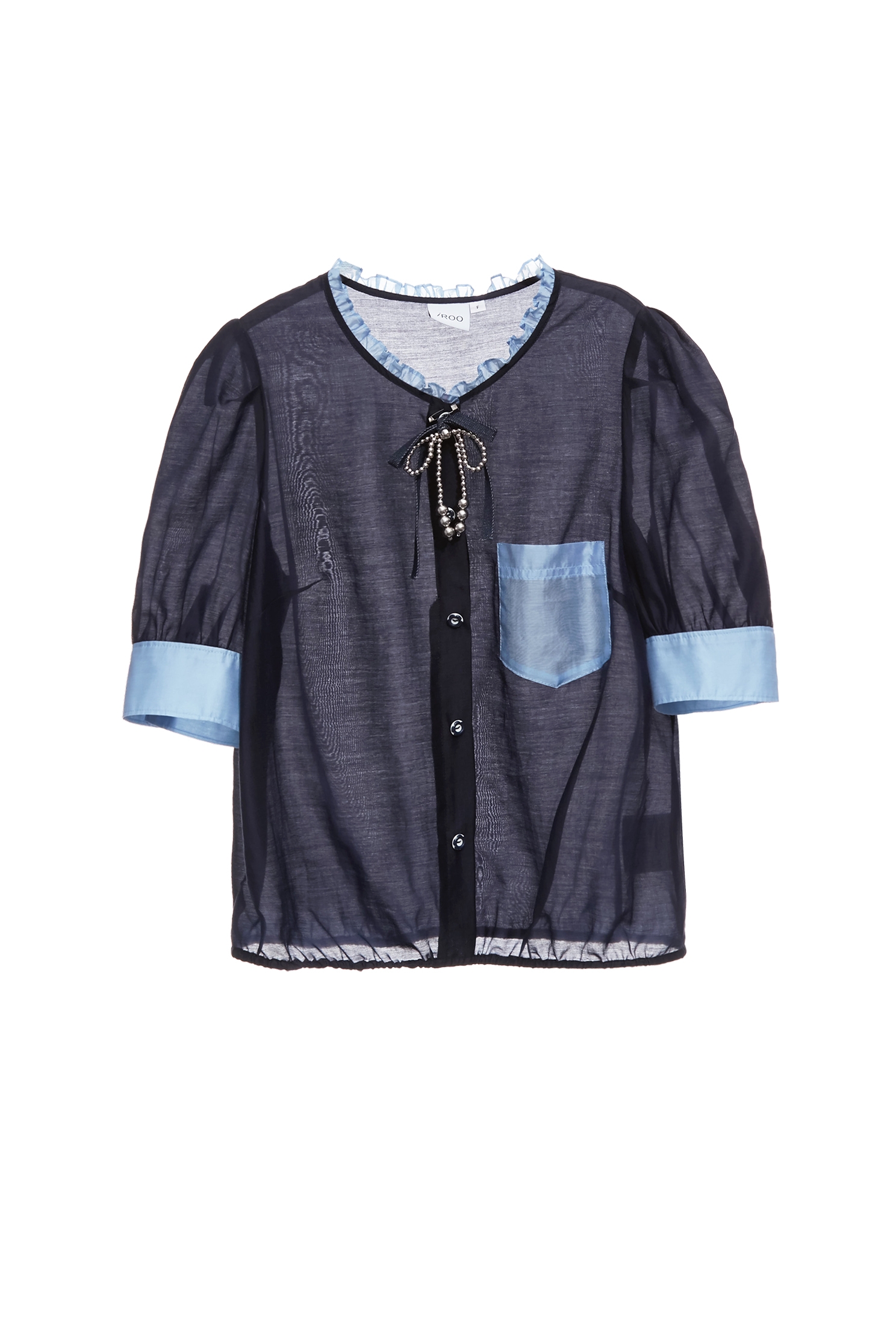 Ruffle Neckline Trim Detail Puff Sleeve TopRuffle Neckline Trim Detail Puff Sleeve Top,Office Looks,Tops,Season (AW) Look,Valentine,bows