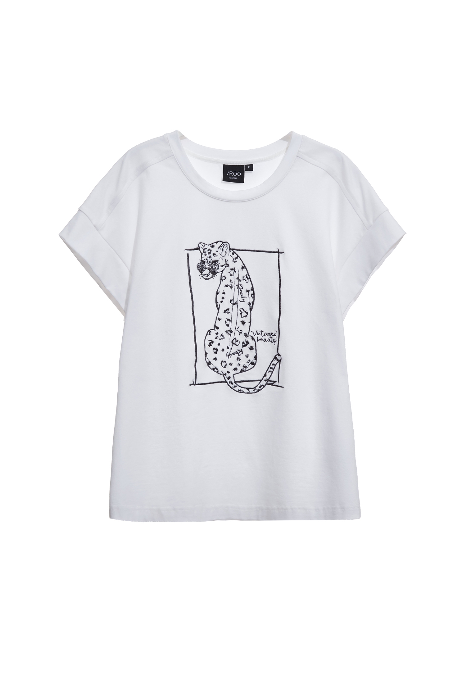 Embroidered Leopard Graphic White TeeEmbroidered Leopard Graphic White Tee,T-shirts,T-shirts,Tops,Embroidered,Season (AW) Look,Cotton,upperclass