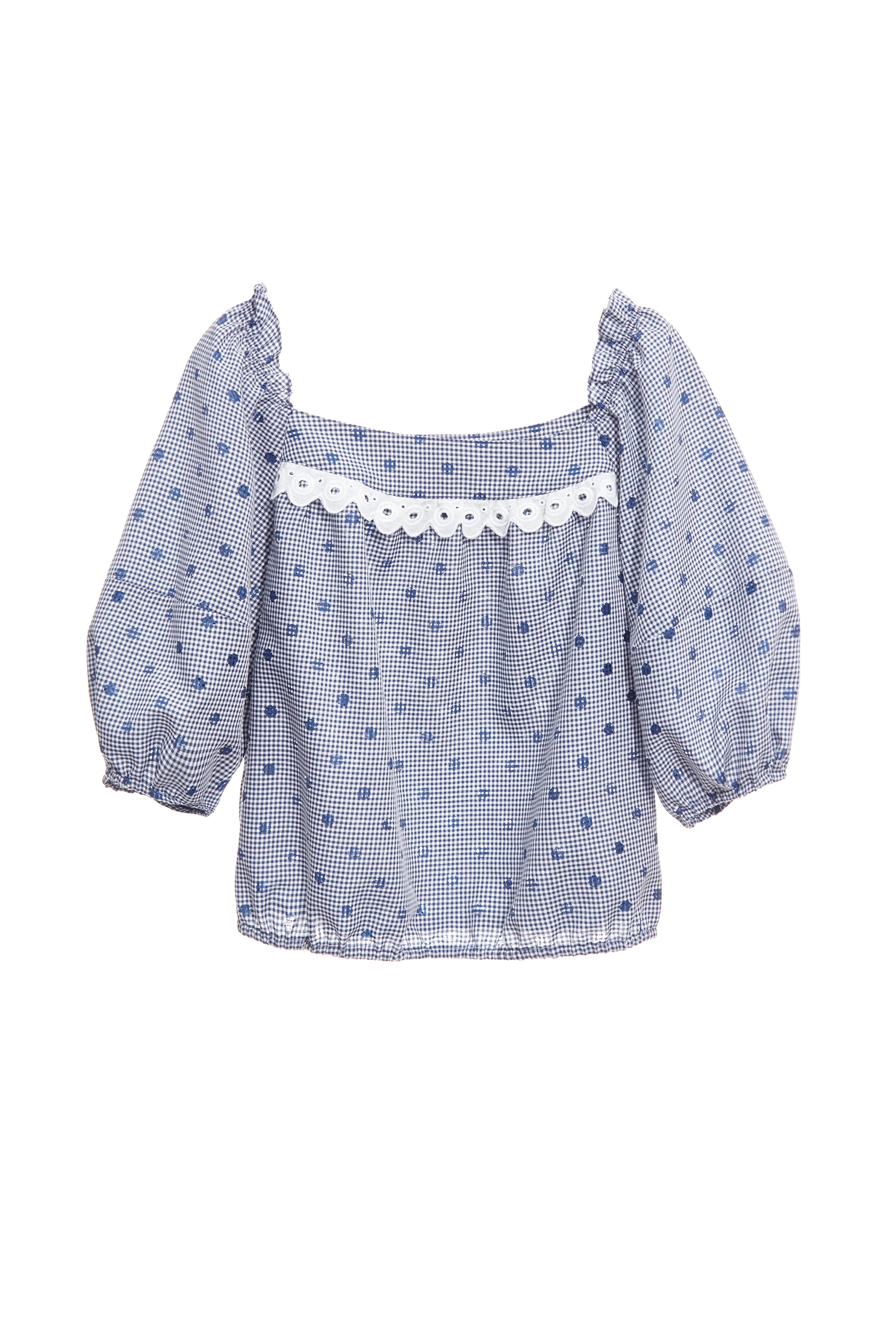 Dotted Embroidery Detail Plaid TopDotted Embroidery Detail Plaid Top,Office Looks,Tops,co-ord sets,Plaid,dotcollection,Season (AW) Look,Lace