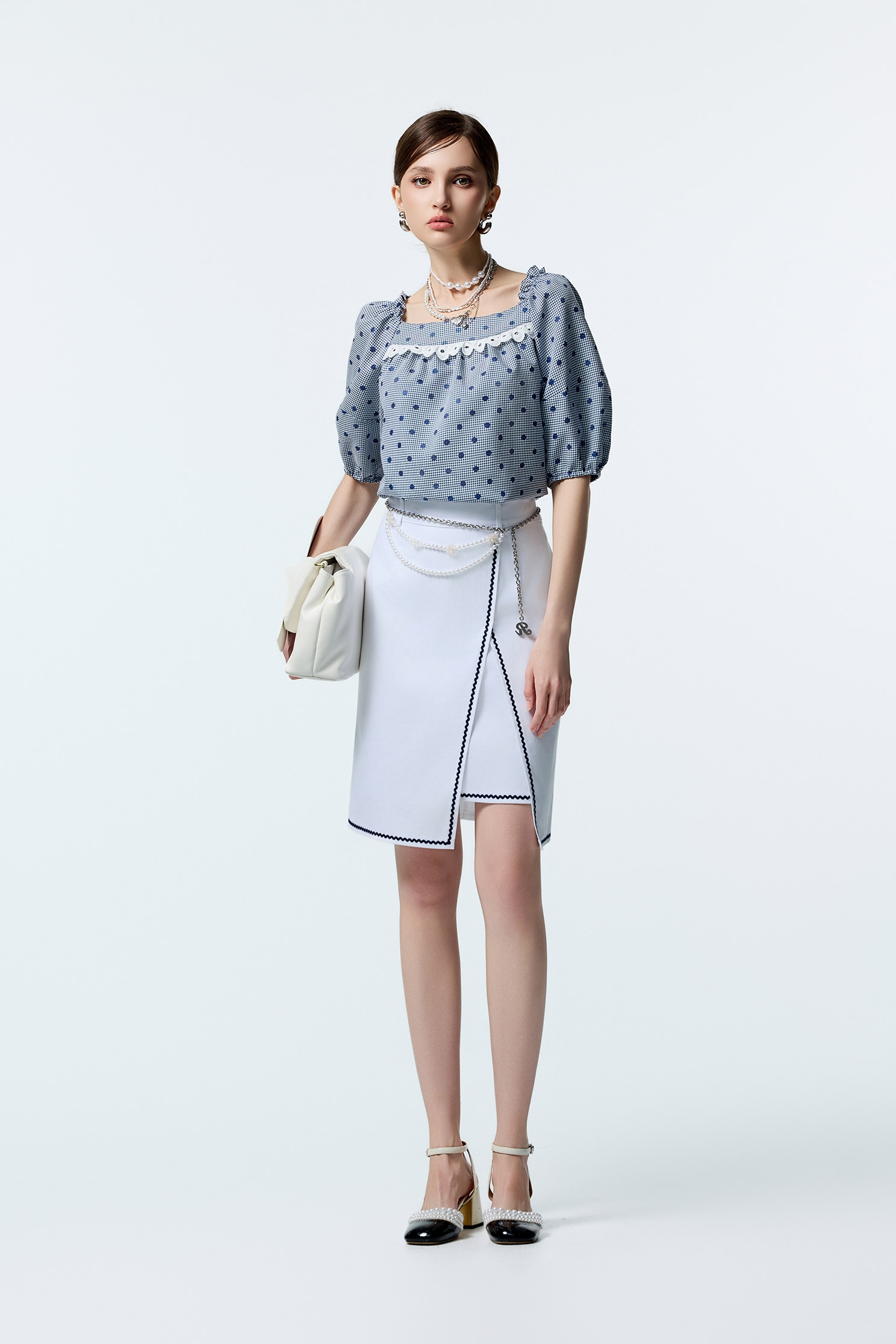 Dotted Embroidery Detail Plaid TopDotted Embroidery Detail Plaid Top,Office Looks,Tops,co-ord sets,Plaid,dotcollection,Season (AW) Look,Lace