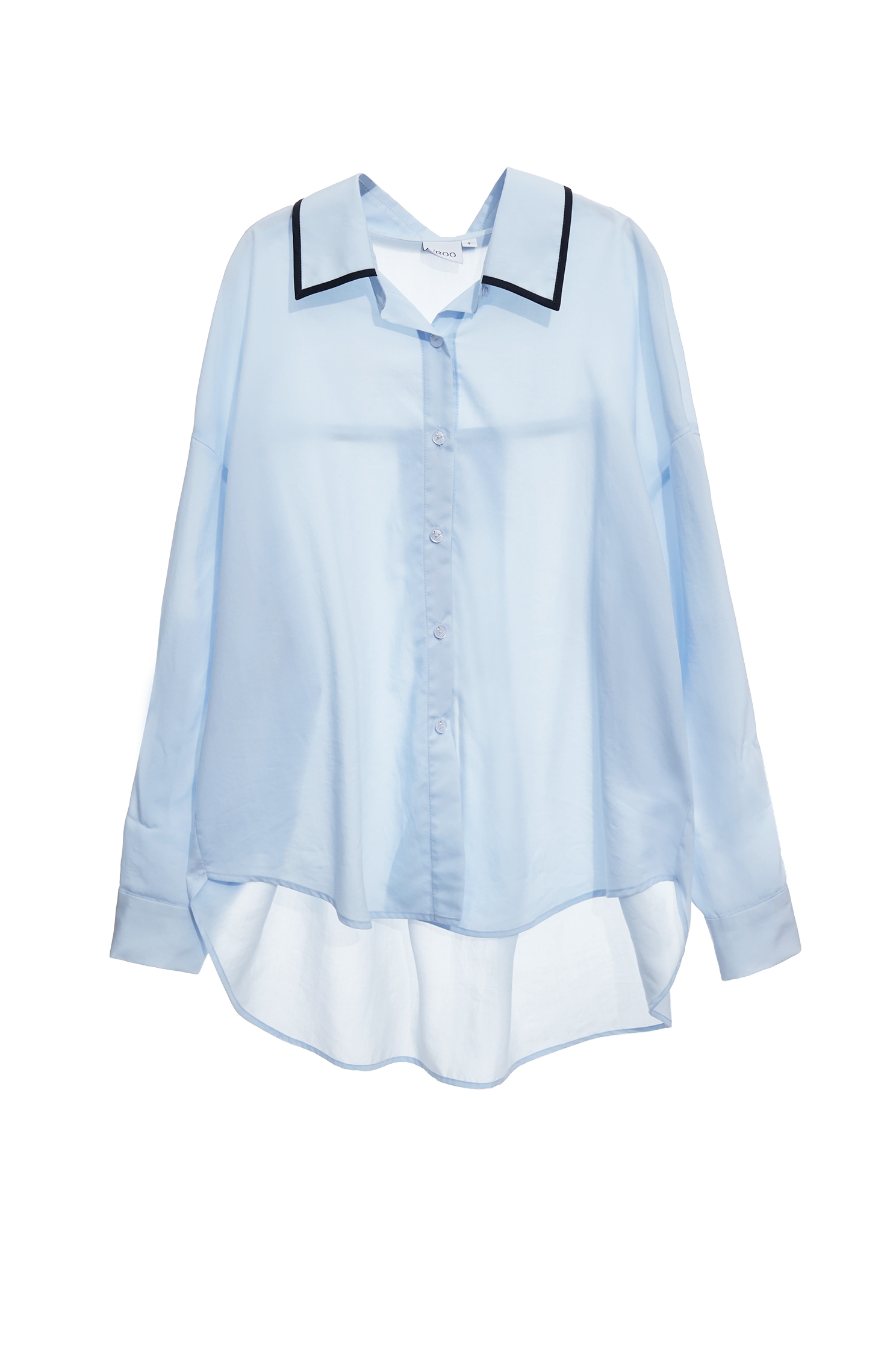 Light Blue Loose Fit Blouse With Contrast Navy Trim DetailLight Blue Loose Fit Blouse With Contrast Navy Trim Detail,Office Looks,Tops,Season (AW) Look,Blouses