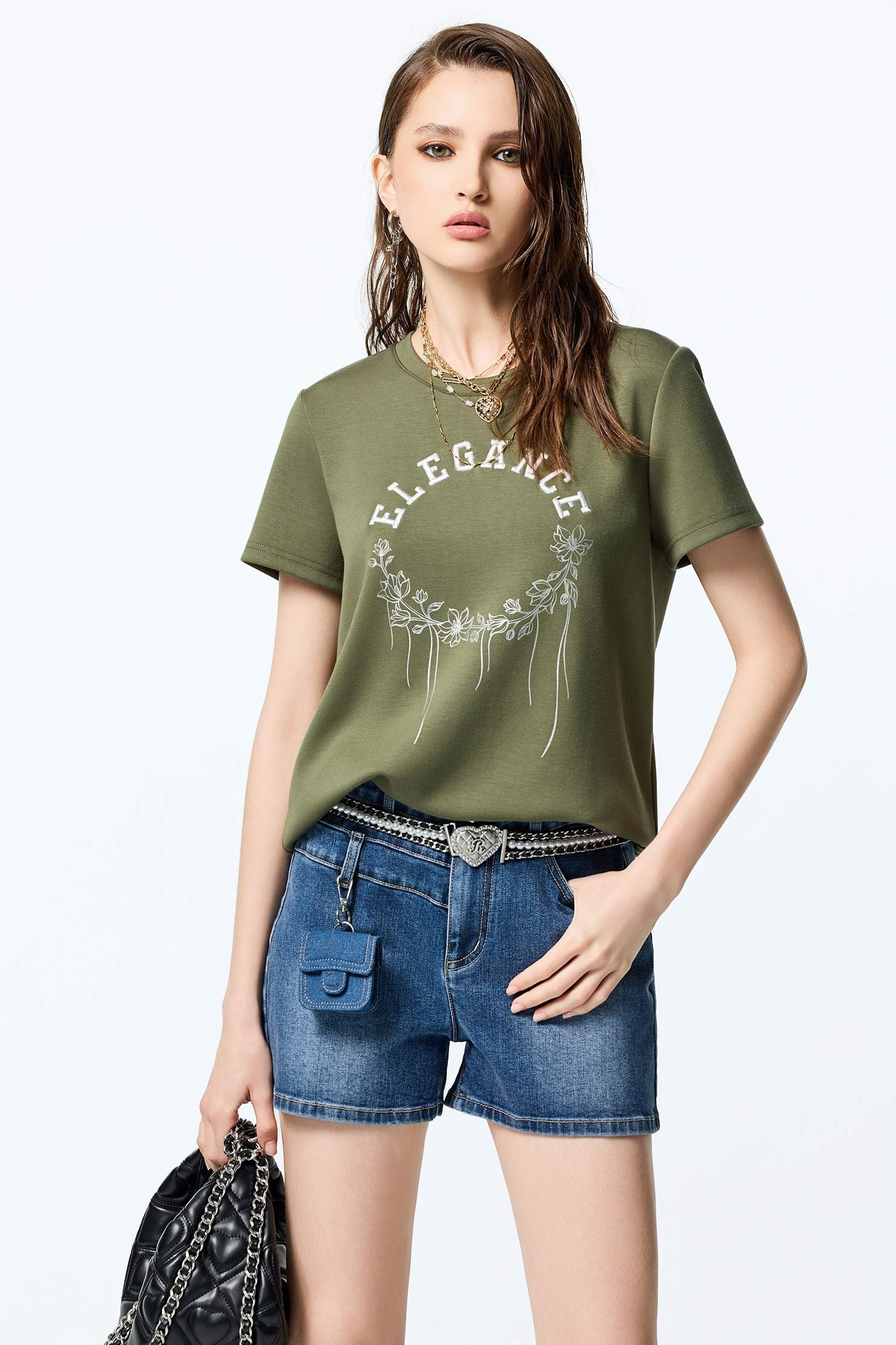 Embroidered Logo Moss Green TeeEmbroidered Logo Moss Green Tee,T-shirts,T-shirts,Tops,Embroidered,Season (AW) Look,upperclass