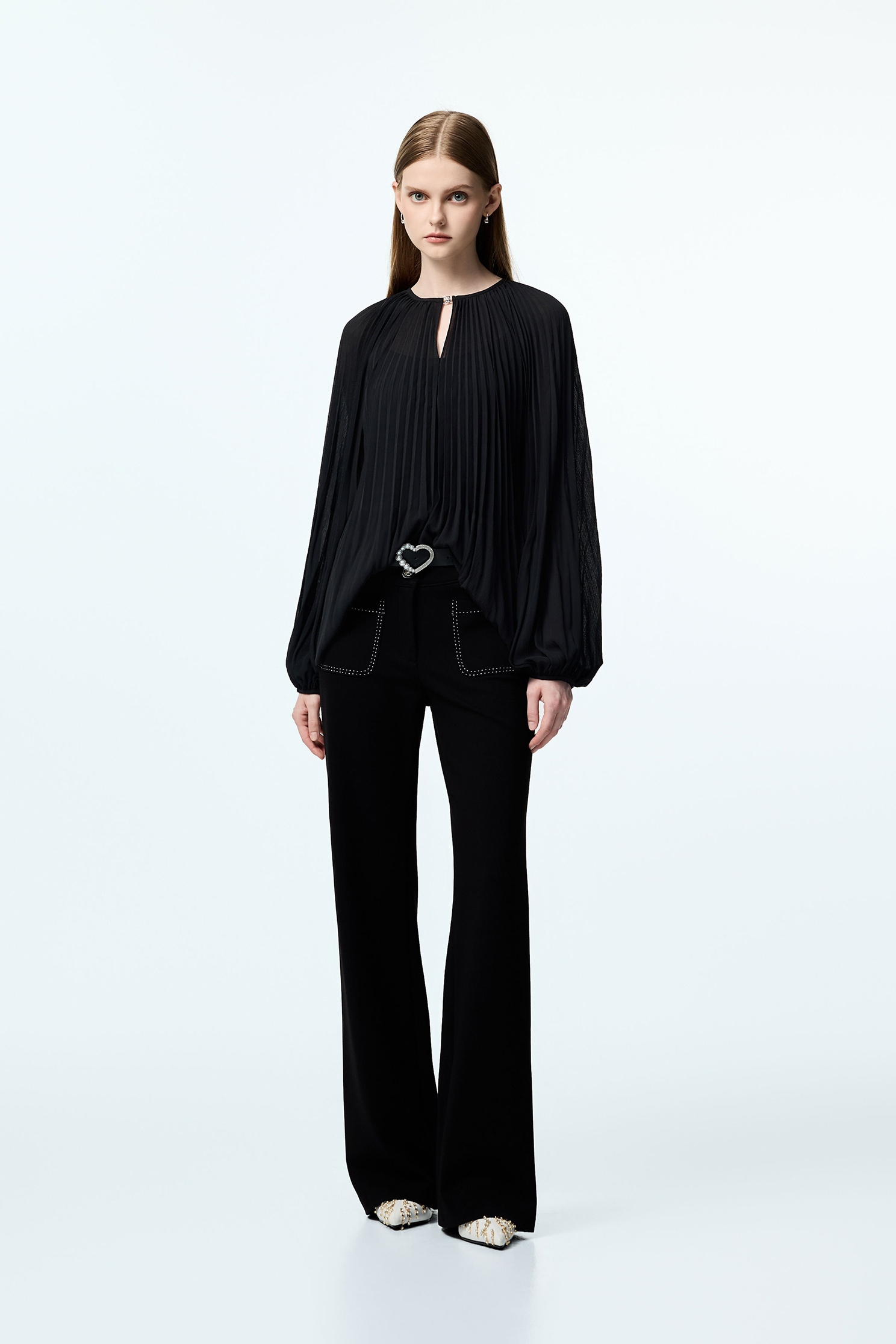 Black Pleated Detail Chiffon BlouseBlack Pleated Detail Chiffon Blouse,Tops,Under shirts,Season (AW) Look,Blouses,Chiffon,black tops