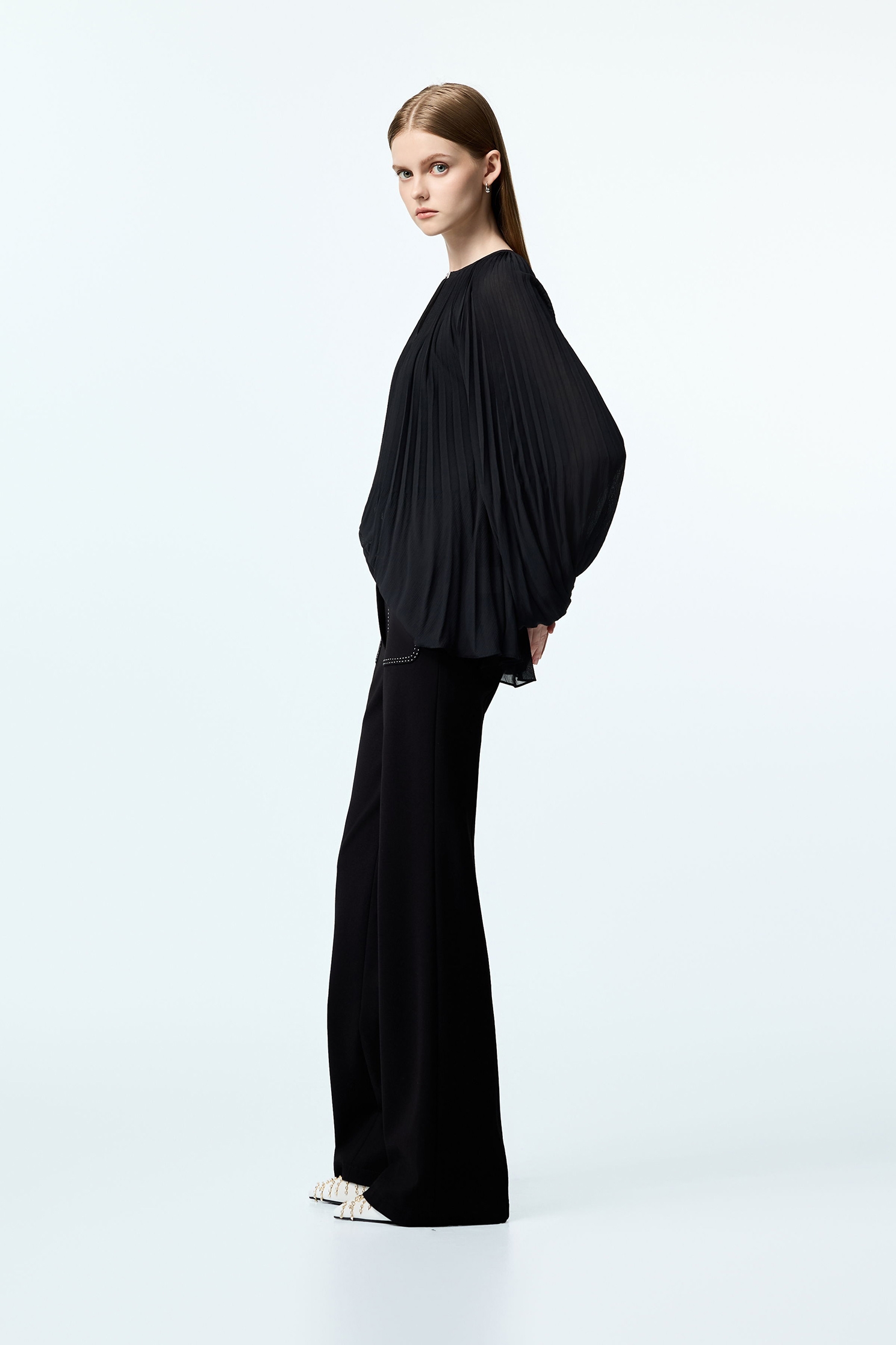 Black Pleated Detail Chiffon BlouseBlack Pleated Detail Chiffon Blouse,Tops,Under shirts,Season (AW) Look,Blouses,Chiffon,black tops