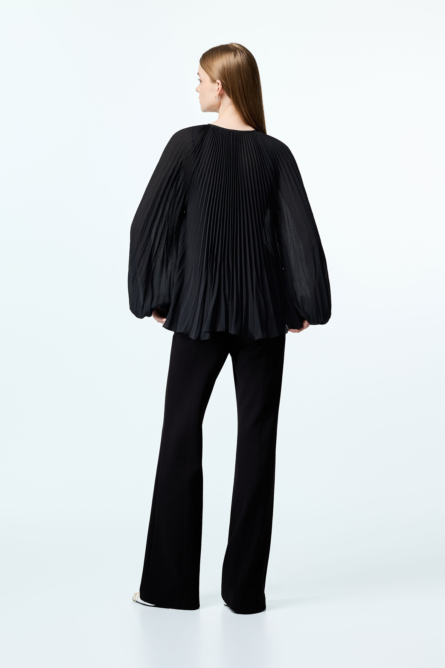 Black Pleated Detail Chiffon BlouseBlack Pleated Detail Chiffon Blouse,Tops,Under shirts,Season (AW) Look,Blouses,Chiffon,black tops