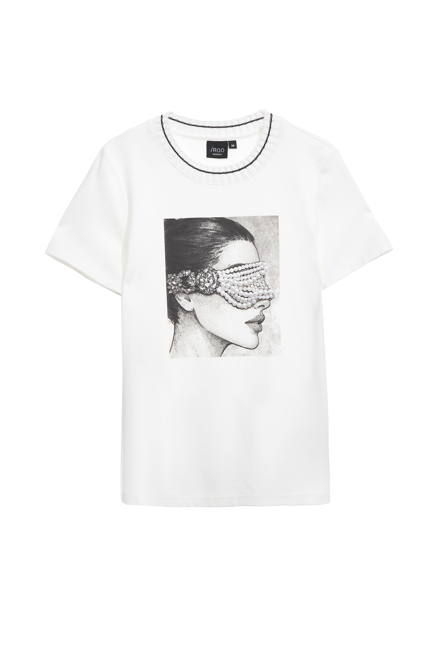Pearl Detail Figure Graphic Print TeePearl Detail Figure Graphic Print Tee,Tops,Season (SS) Look,pearl,White tops