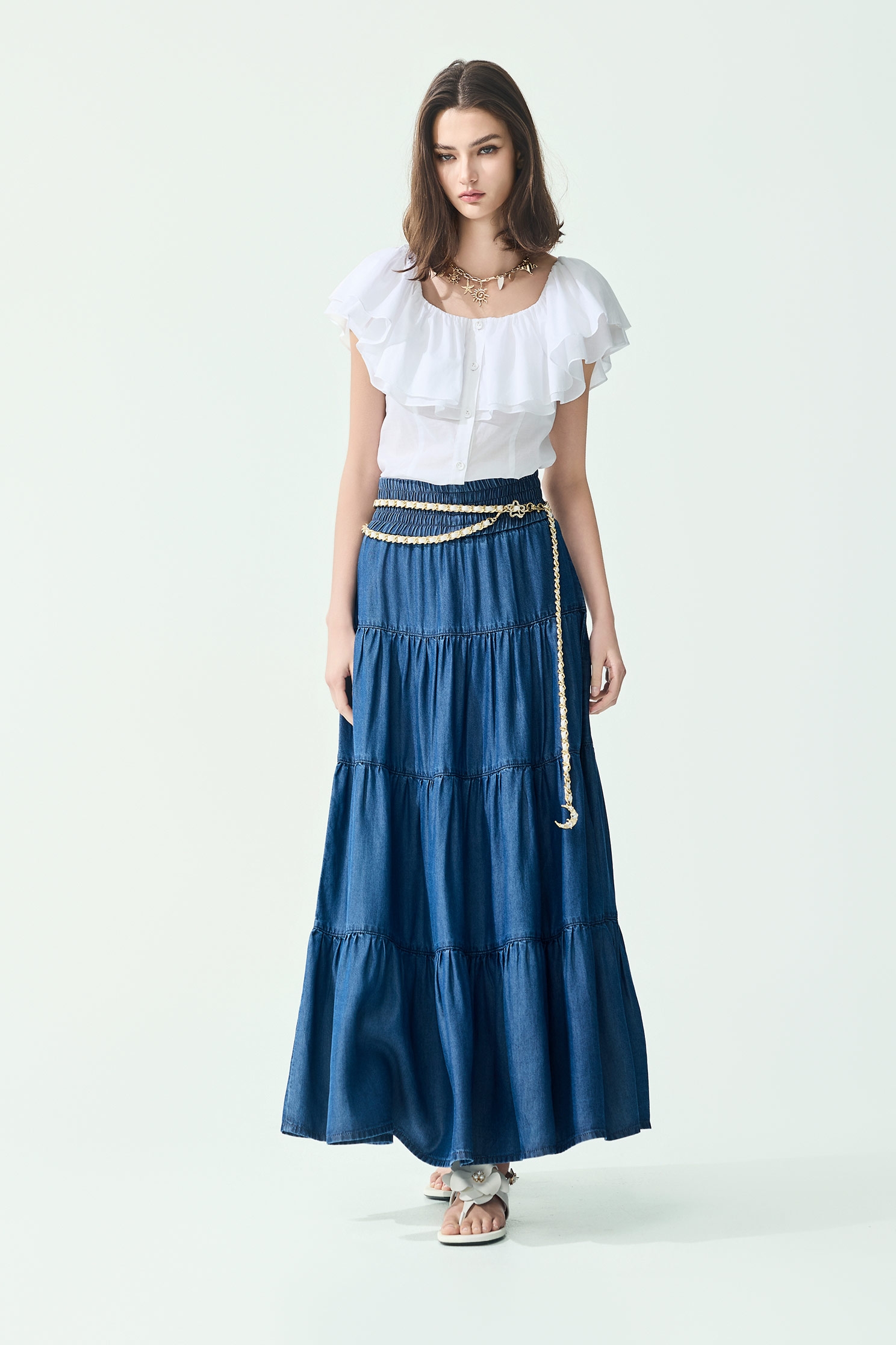 Ruffle Detail Front Button TopRuffle Detail Front Button Top,sleeveless tops,Tops,Season (SS) Look,White tops,sleeveless tops