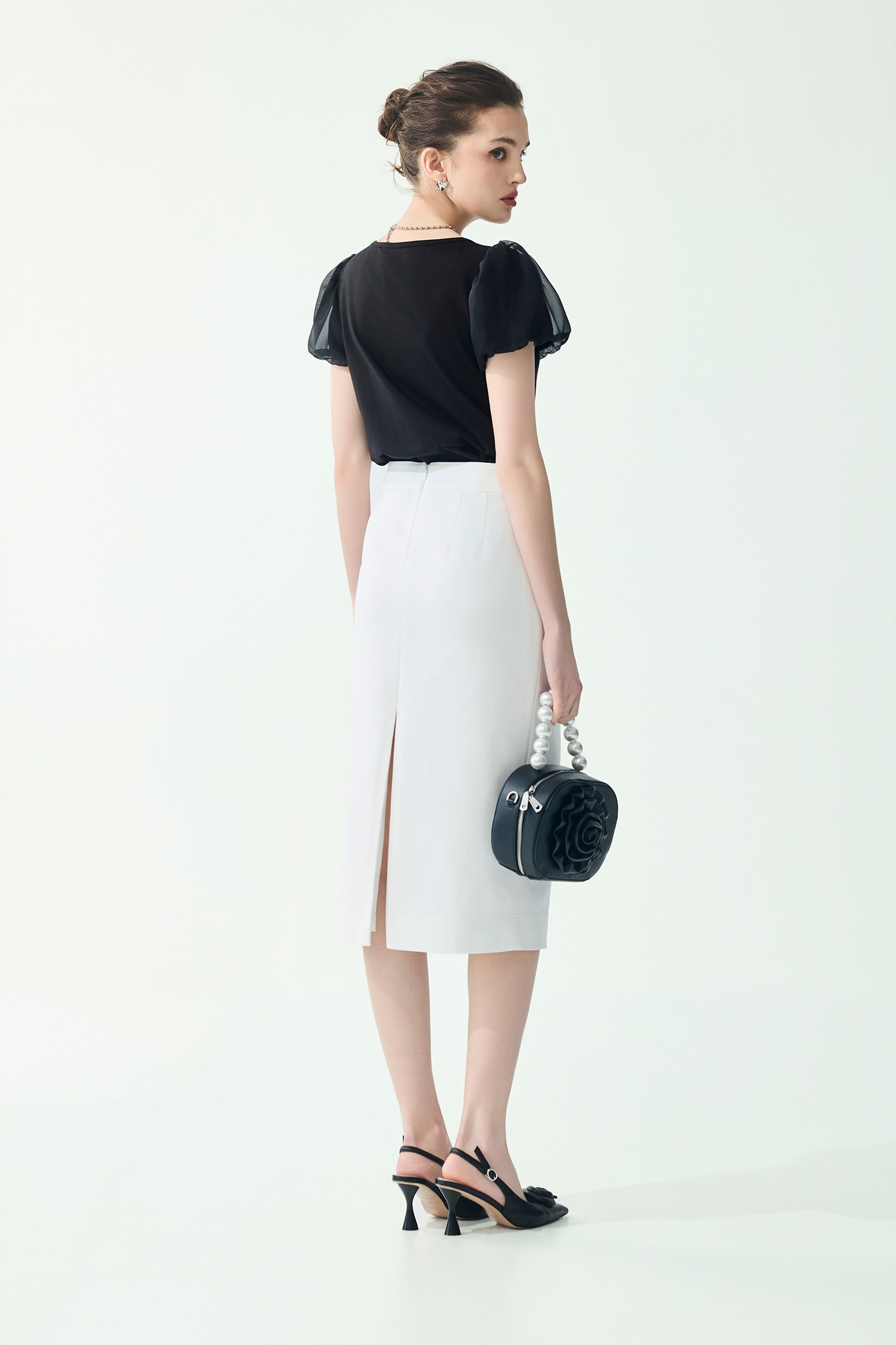 Puff Sleeve Minimalist Black TopPuff Sleeve Minimalist Black Top,Tops,Season (SS) Look,pearl,black tops