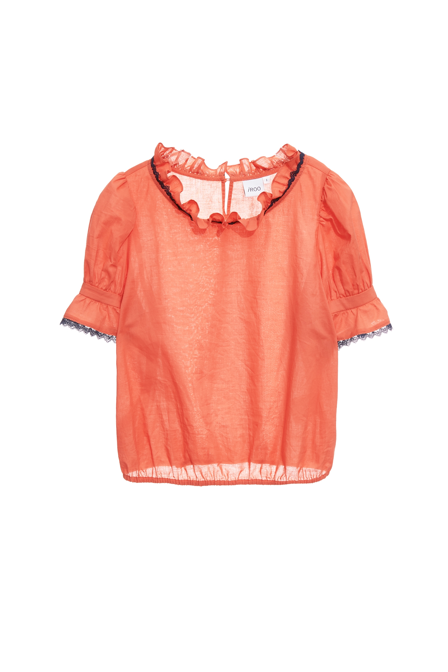 Ruffle Neckline Detail Orange Top,sleeveless tops,Tops,Season (SS) Look,sleeveless tops,Lace