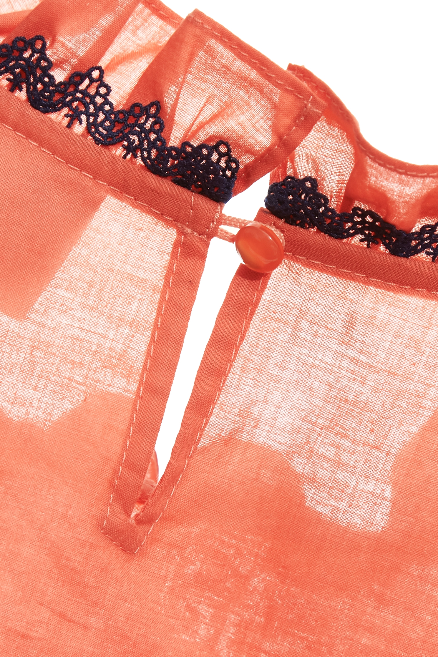 Ruffle Neckline Detail Orange Top,sleeveless tops,Tops,Season (SS) Look,sleeveless tops,Lace