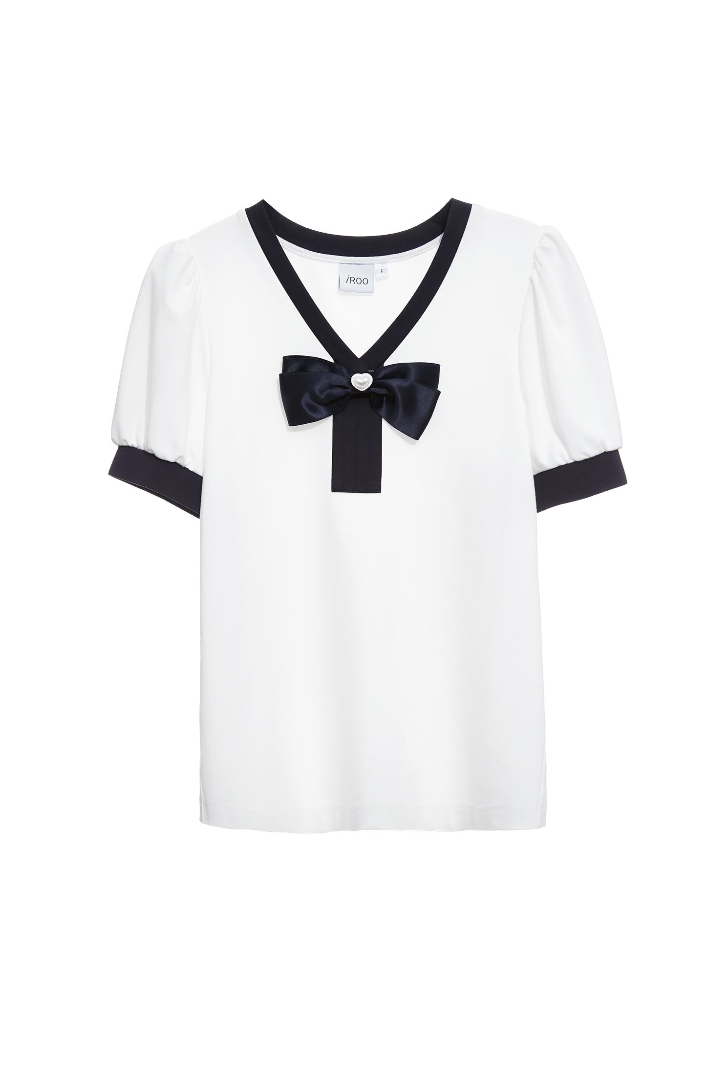 Navy Bow Detail Short Sleeve Top,Tops,Season (SS) Look,White tops,bows