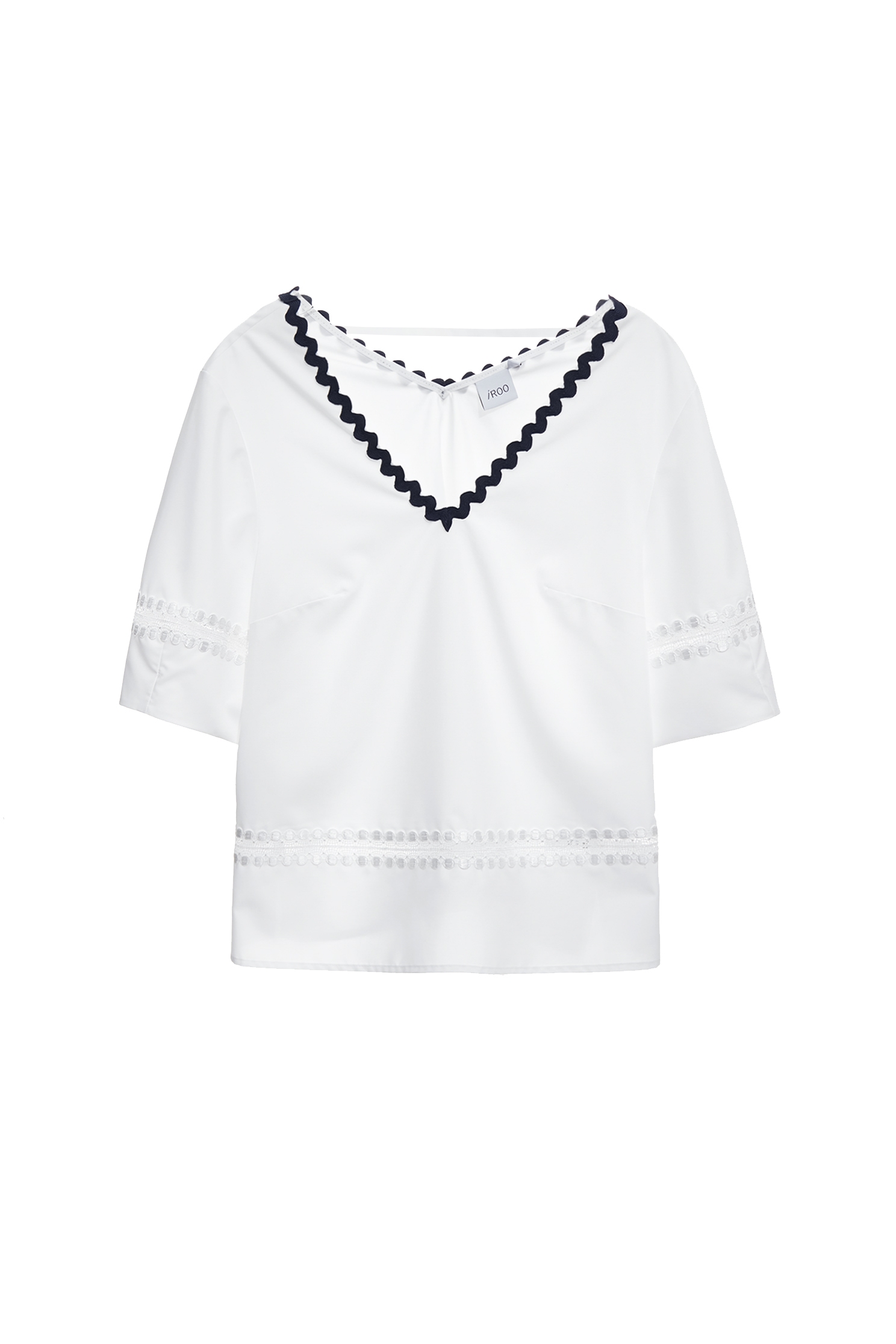 Contrast Navy Trim Neckline Top,Tops,Season (SS) Look,White tops,Lace