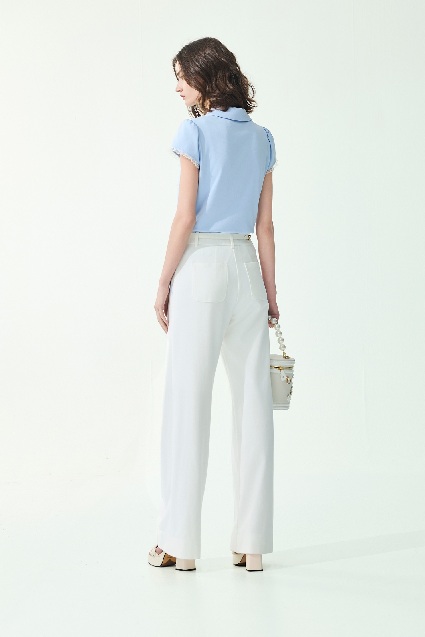 Lace Trim Detail Short Sleeve Polo Top,Tops,Season (SS) Look,Stripe,Lace