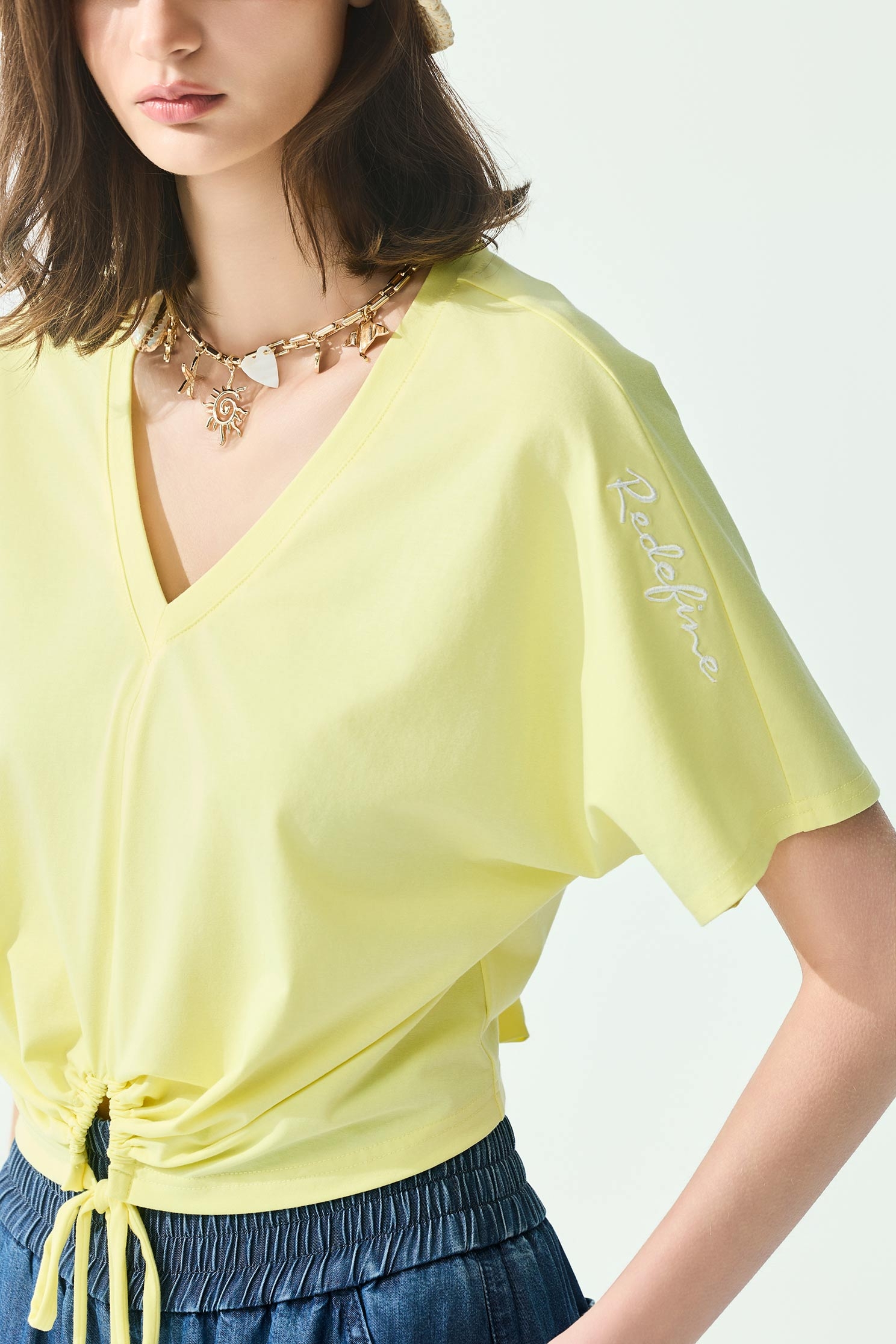 Front Knot Yellow V-neck TopFront Knot Yellow V-neck Top,Tops,Season (SS) Look