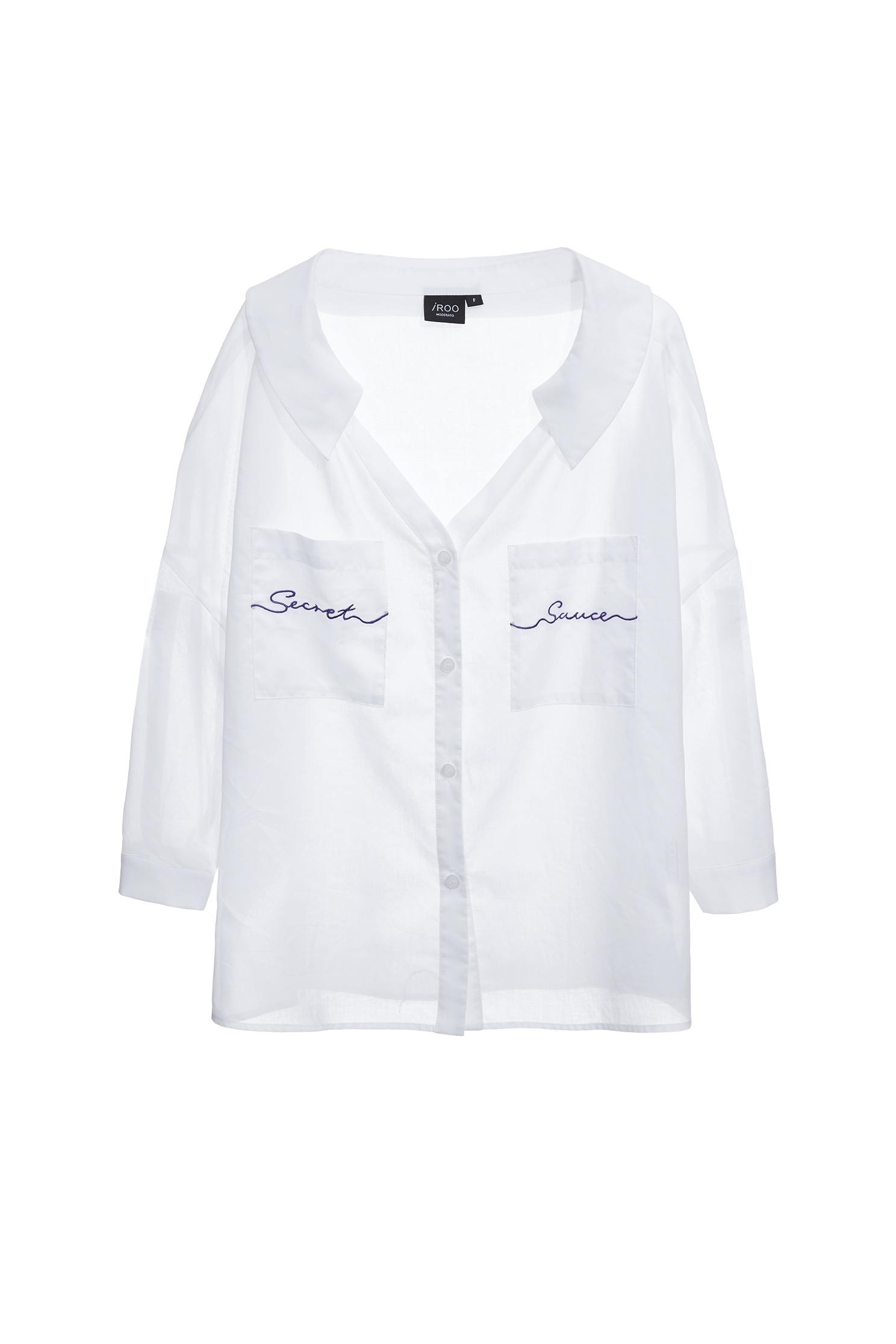Patch Pocket V-neck BlousePatch Pocket V-neck Blouse,Tops,bestselling,Embroidered,Season (SS) Look,pearl,White tops,Blouses