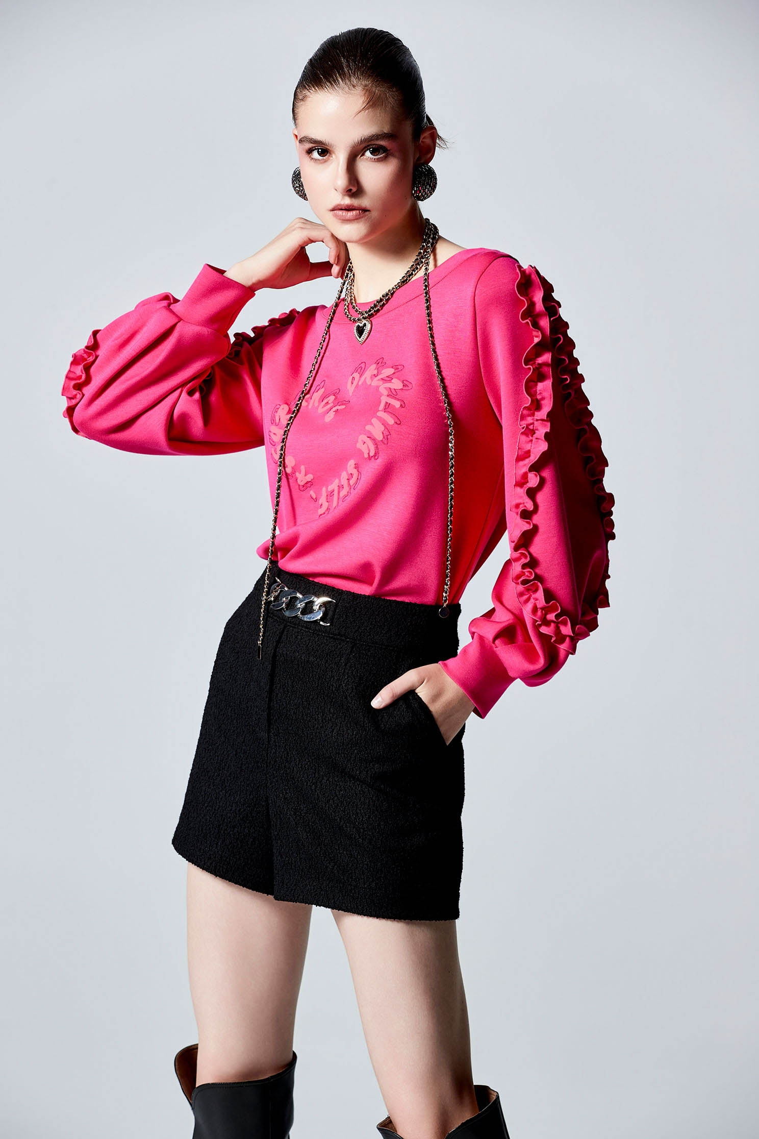 Heart Shape Top With Ruffle Sleeve DetailHeart Shape Top With Ruffle Sleeve Detail,Tops,Season (SS) Look,Embroidered