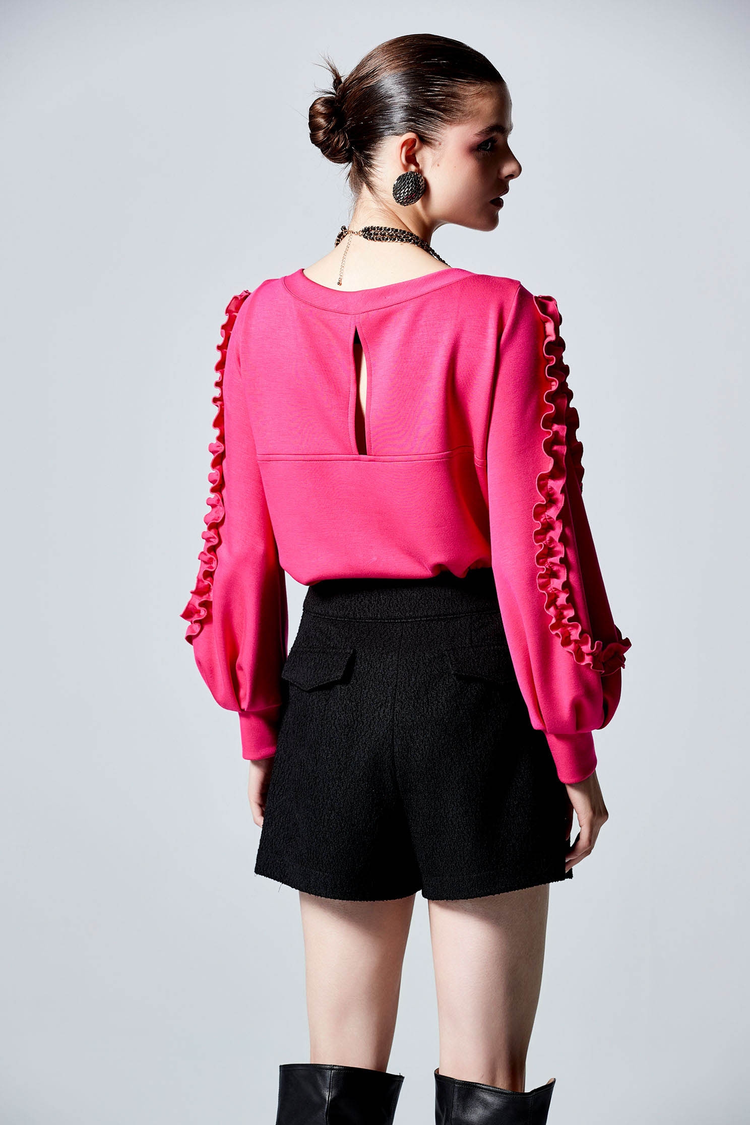 Heart Shape Top With Ruffle Sleeve DetailHeart Shape Top With Ruffle Sleeve Detail,Tops,Season (SS) Look,Embroidered