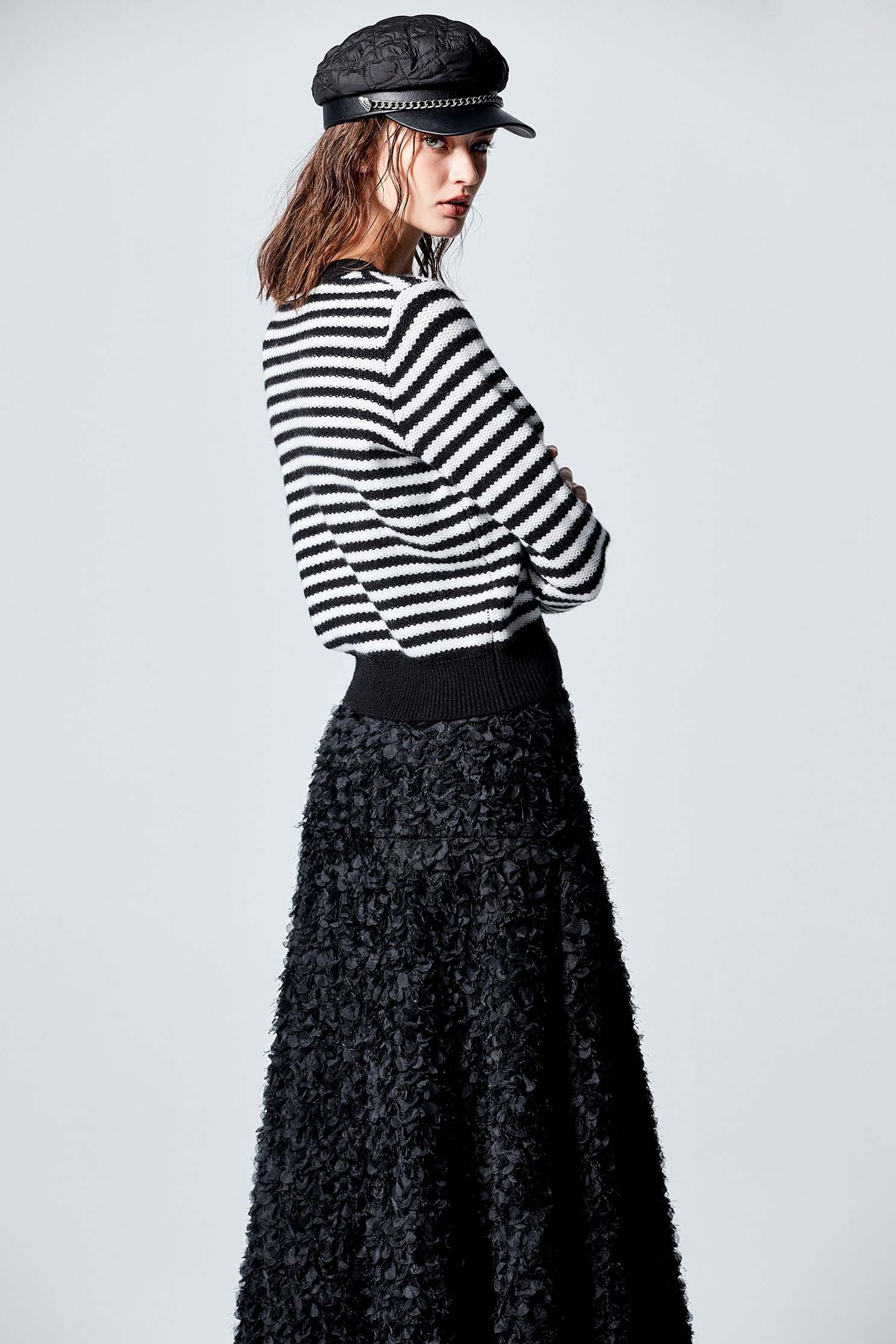 Black White Stripe Long Sleeve Knit TopBlack White Stripe Long Sleeve Knit Top,Tops,Knitted,Knitted tops