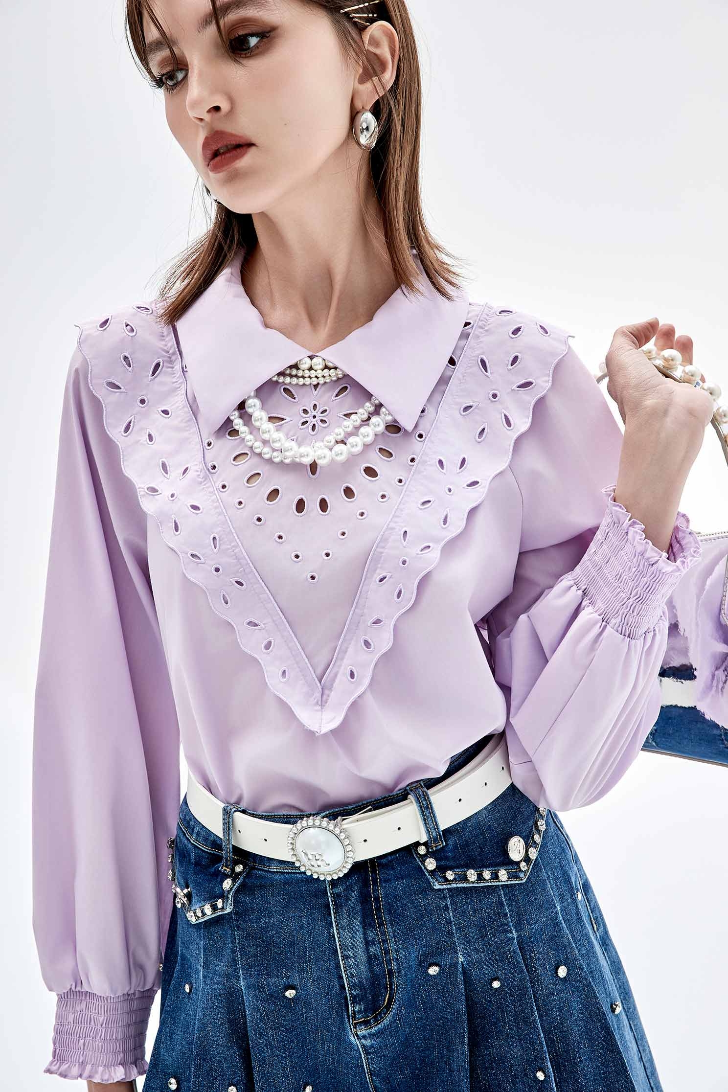 Hollow Out Detail Purple BlouseHollow Out Detail Purple Blouse,Tops,Embroidered,Embroidered tops,Season (SS) Look,Embroidered,Blouses