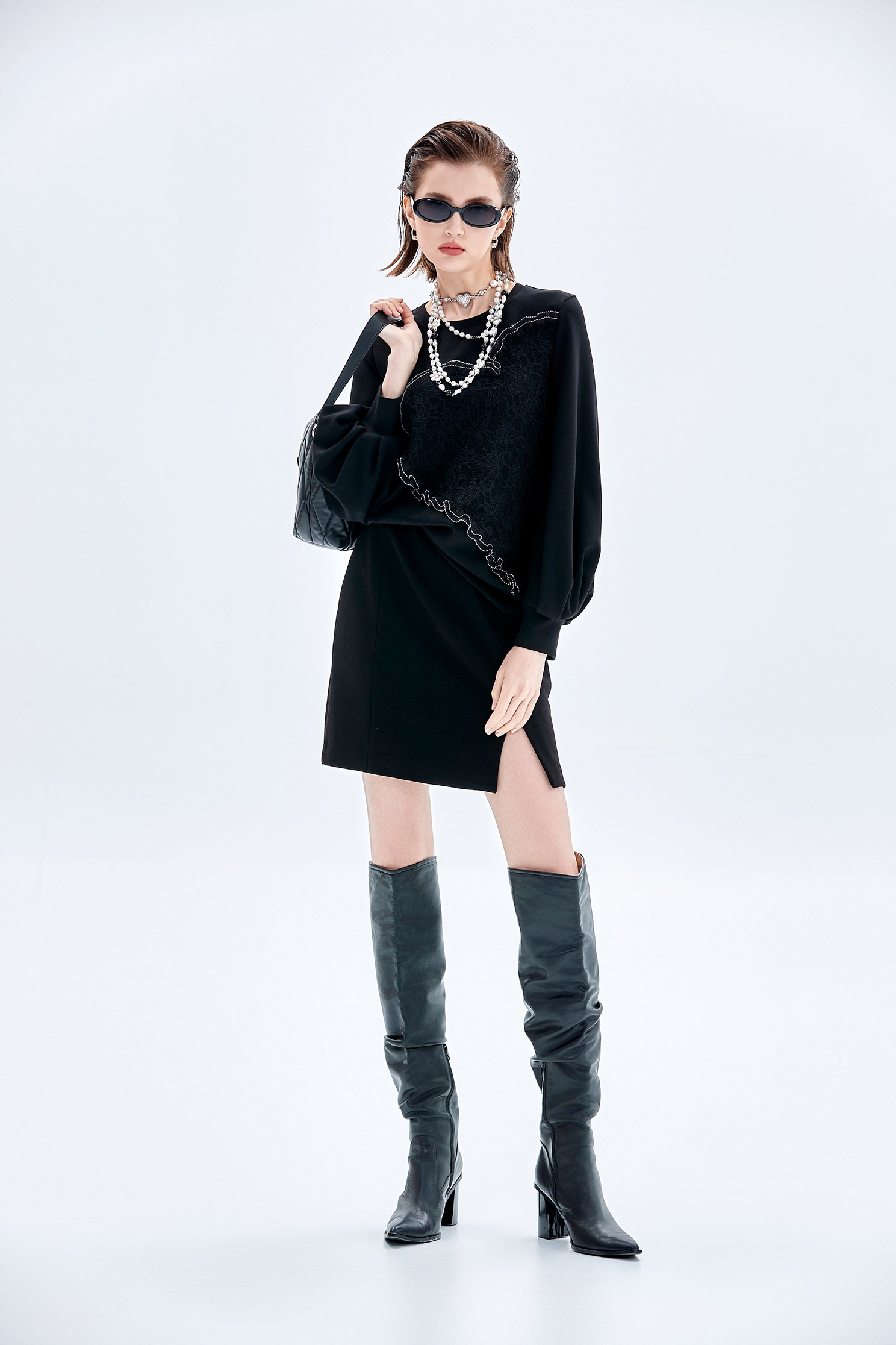 Long Sleeve Half Lace Heart TopLong Sleeve Half Lace Heart Top,Tops,Season (AW) Look,Lace