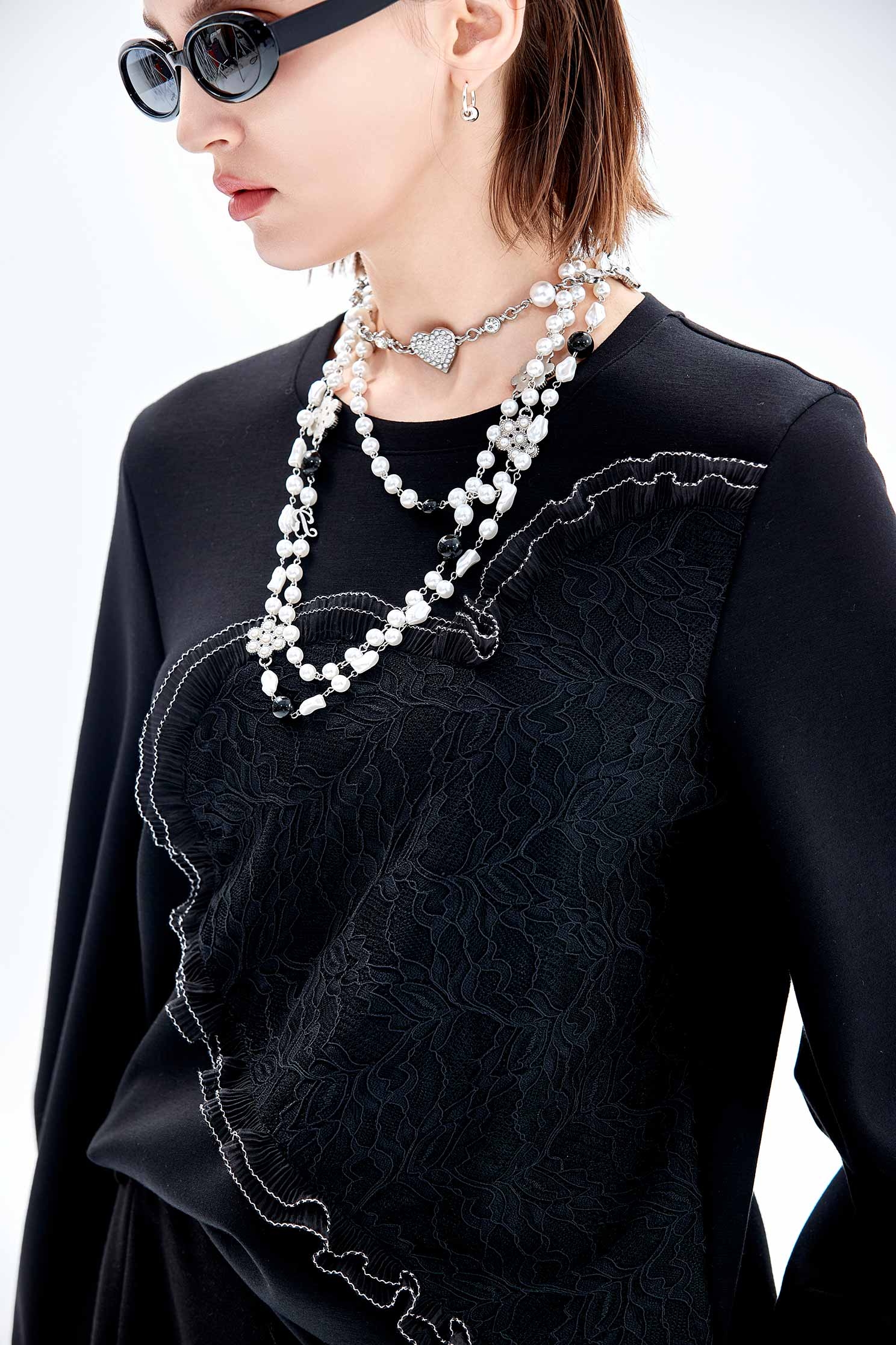 Long Sleeve Half Lace Heart TopLong Sleeve Half Lace Heart Top,Tops,Season (AW) Look,Lace