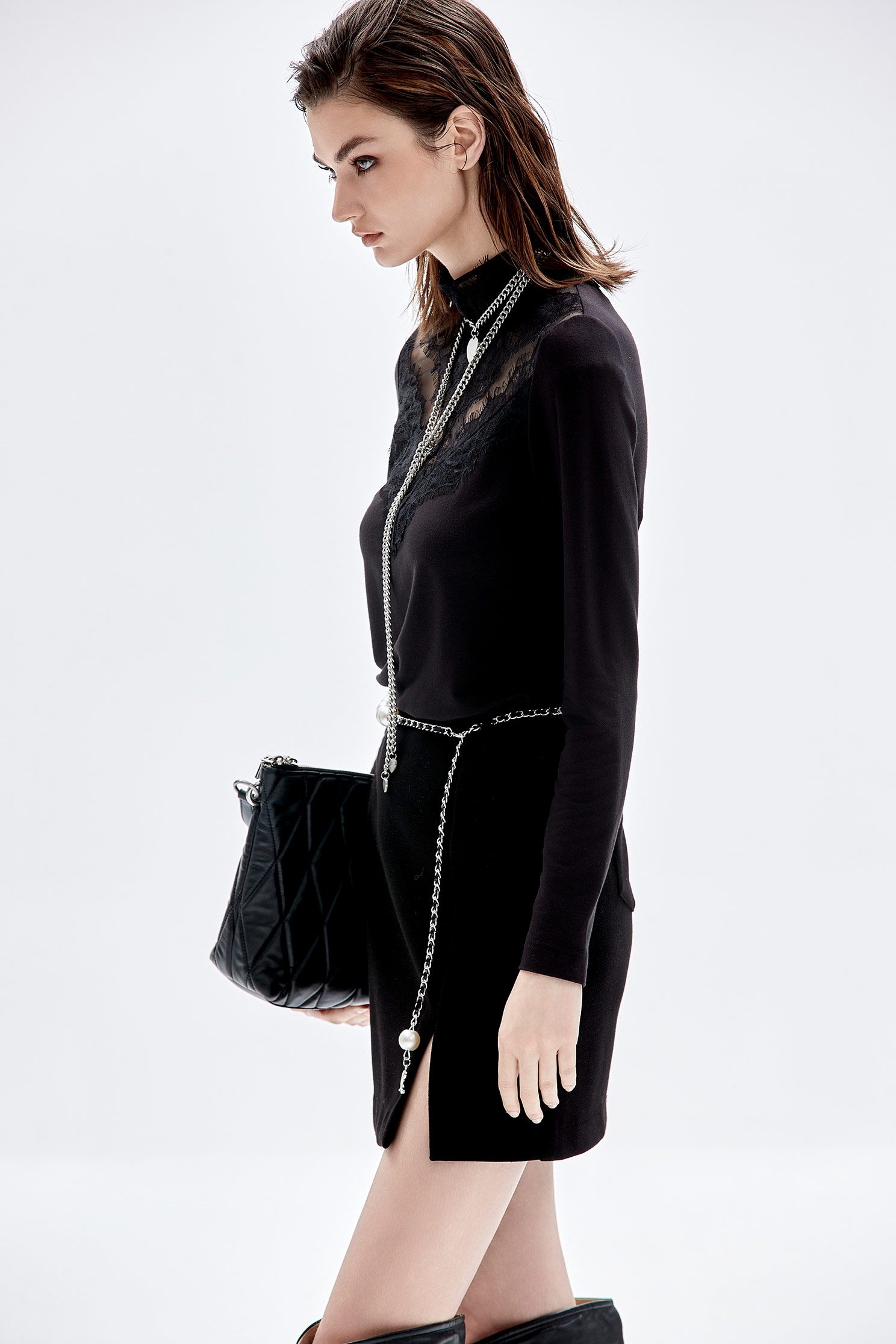 Illusion Neckline Lace Detail TopIllusion Neckline Lace Detail Top,Tops,Season (AW) Look