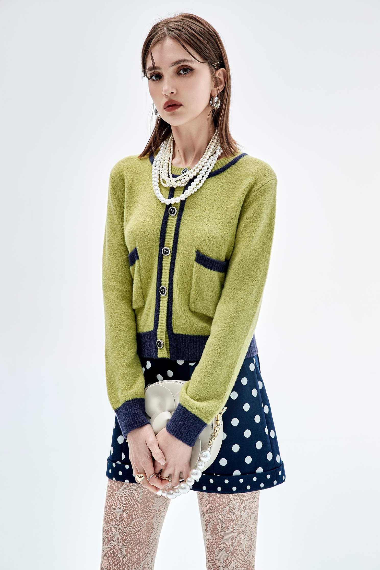 Contrast Trim Green Knit TopContrast Trim Green Knit Top,Outerwear,Season (AW) Look,Knitted,Knitted coats,Knitted tops