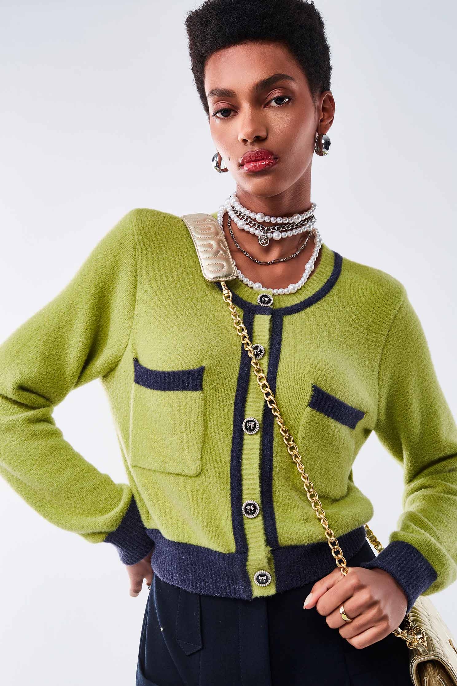 Contrast Trim Green Knit TopContrast Trim Green Knit Top,Outerwear,Season (AW) Look,Knitted,Knitted coats,Knitted tops