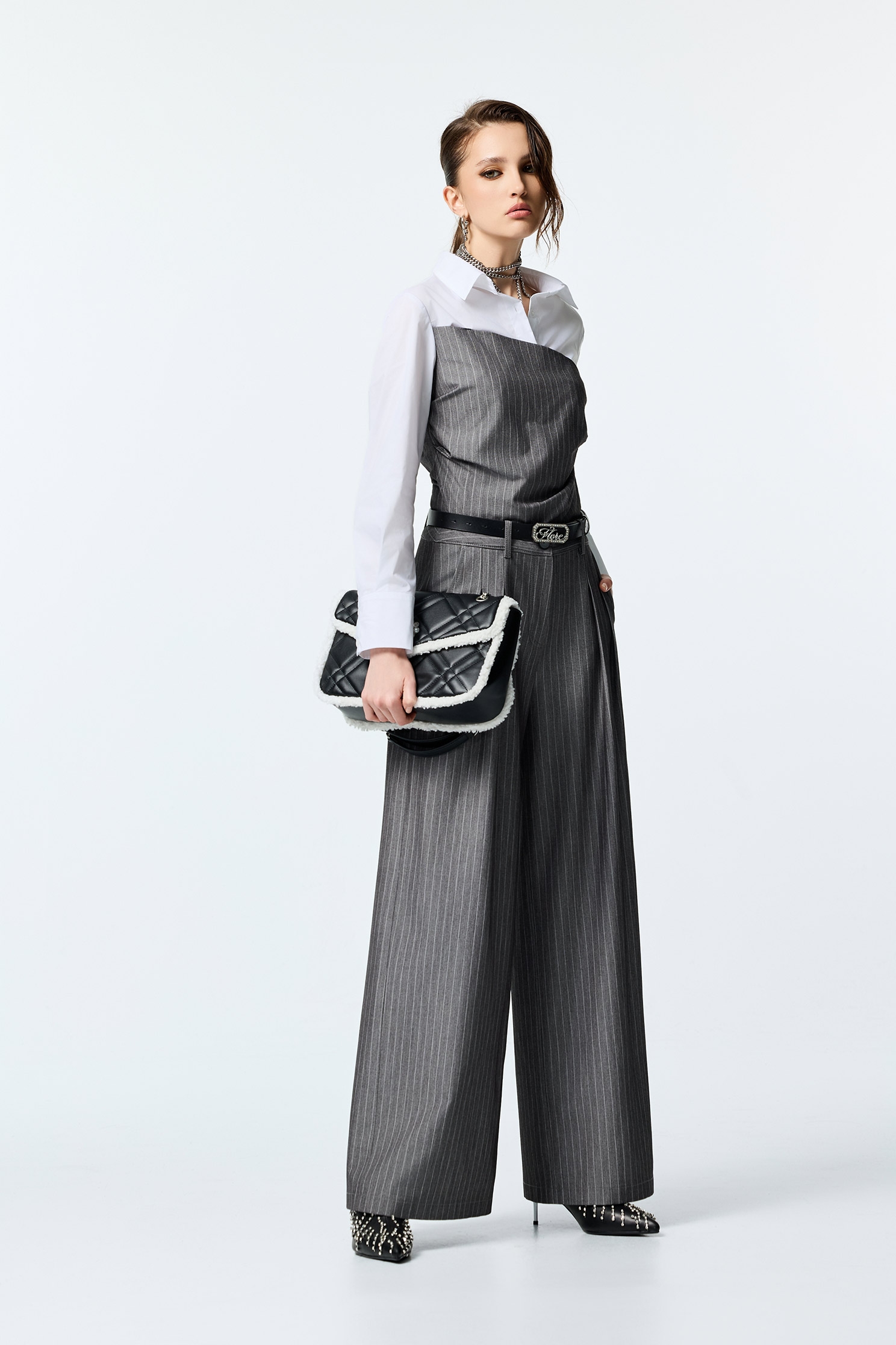 Contrast Grey Asymmetric Detail BlouseContrast Grey Asymmetric Detail Blouse,Tops,Season (AW) Look,Blouses
