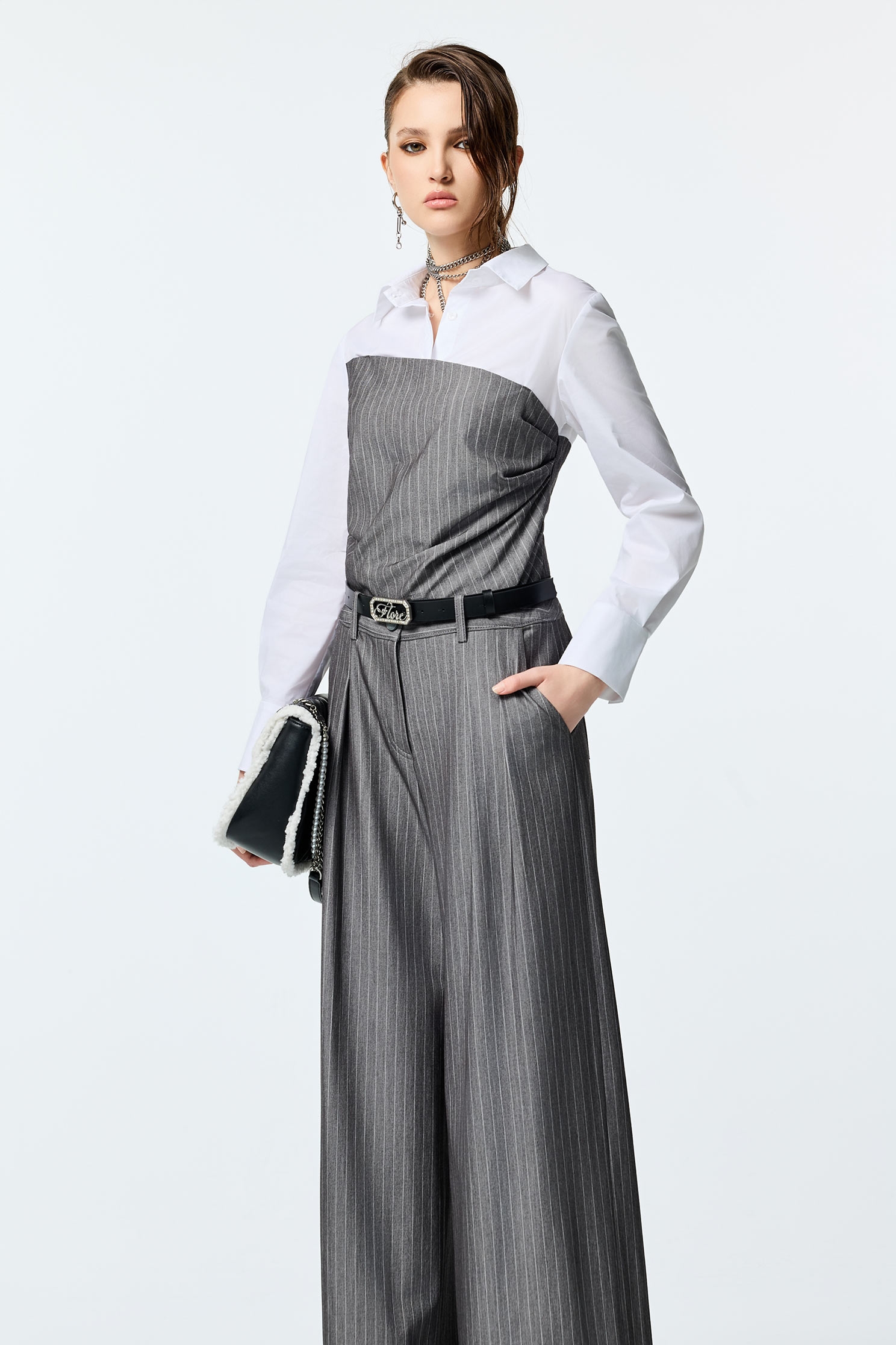 Contrast Grey Asymmetric Detail BlouseContrast Grey Asymmetric Detail Blouse,Tops,Season (AW) Look,Blouses
