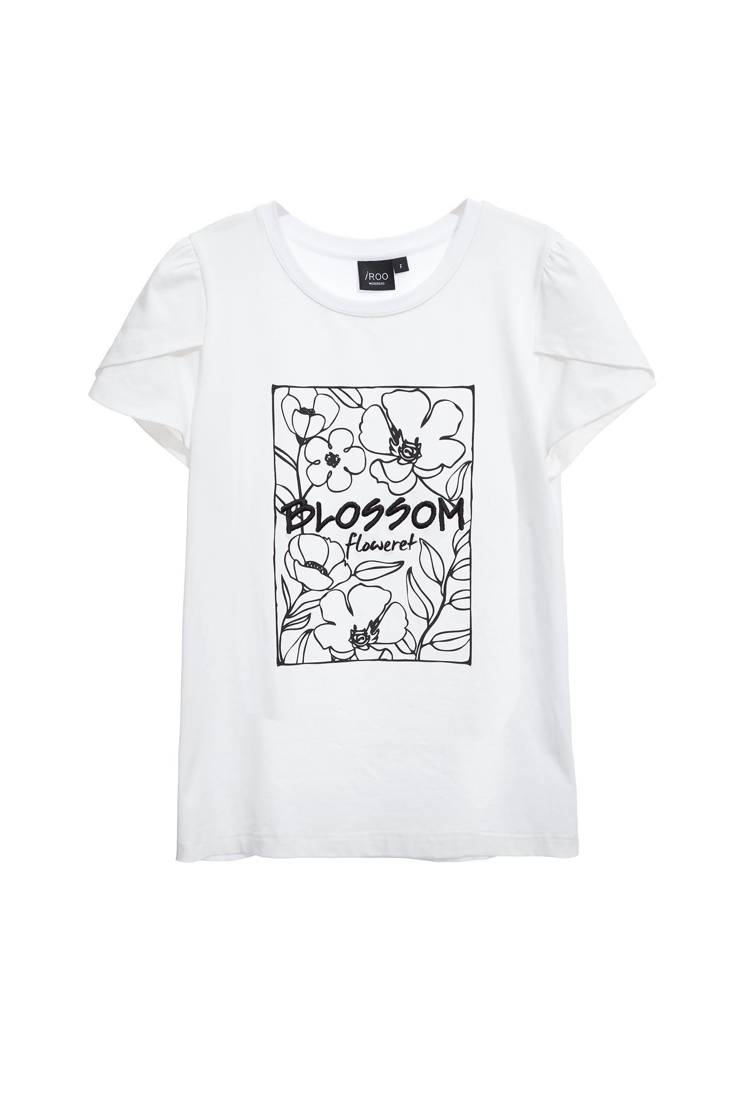 Floral Grapic Petal Sleeve TeeFloral Grapic Petal Sleeve Tee,Tops,White tops,Season (AW) Look,Cotton,Embroidered