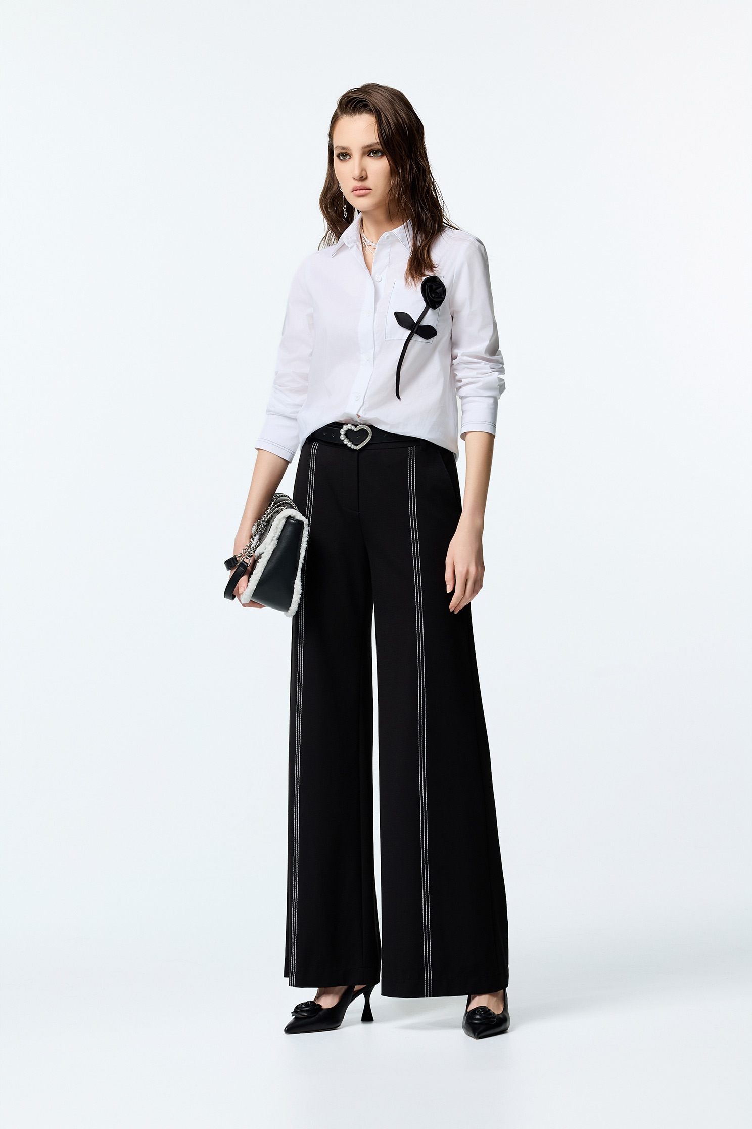 Black 3-D Rose Detail BlouseBlack 3-D Rose Detail Blouse,Tops,White tops,Season (AW) Look,Blouses