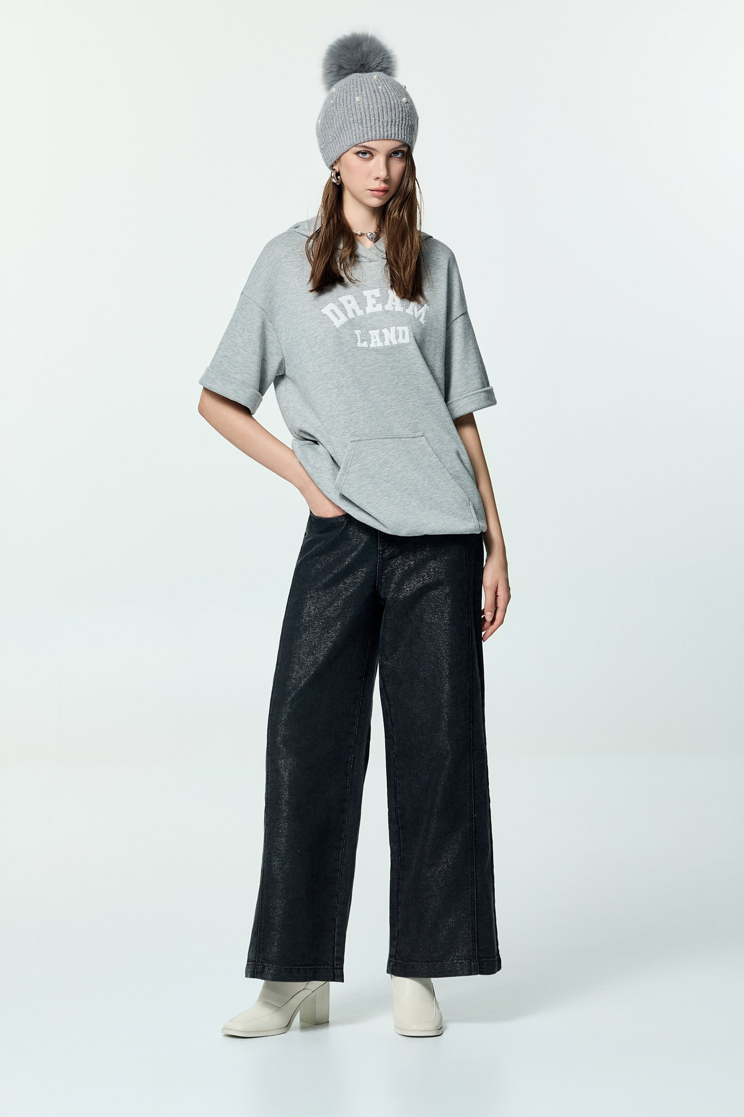 Front Slogan Hoodie Grey TeeFront Slogan Hoodie Grey Tee,Tops,Hoodie tops,Season (AW) Look,Embroidered