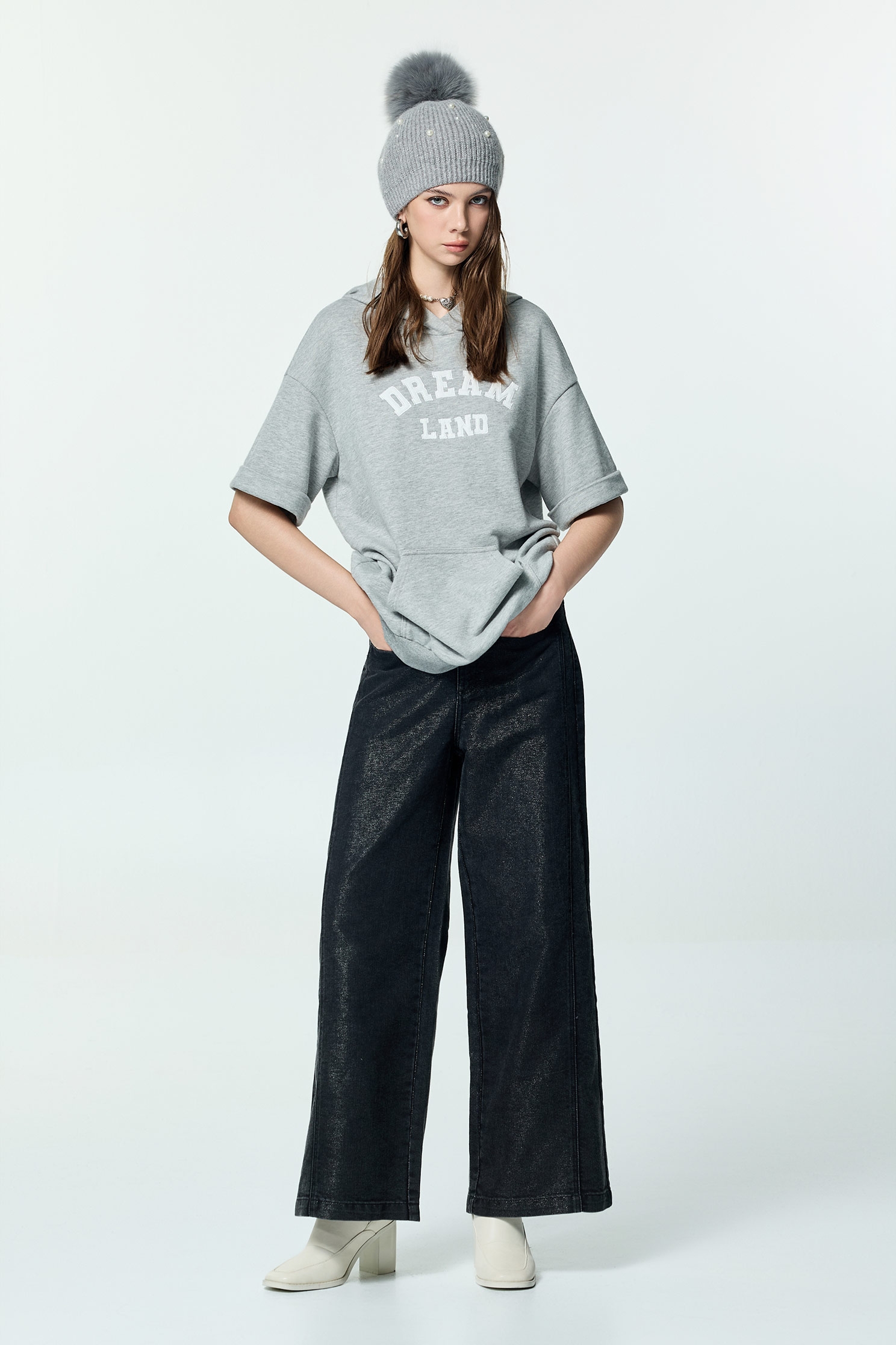 Front Slogan Hoodie Grey TeeFront Slogan Hoodie Grey Tee,Tops,Hoodie tops,Season (AW) Look,Embroidered