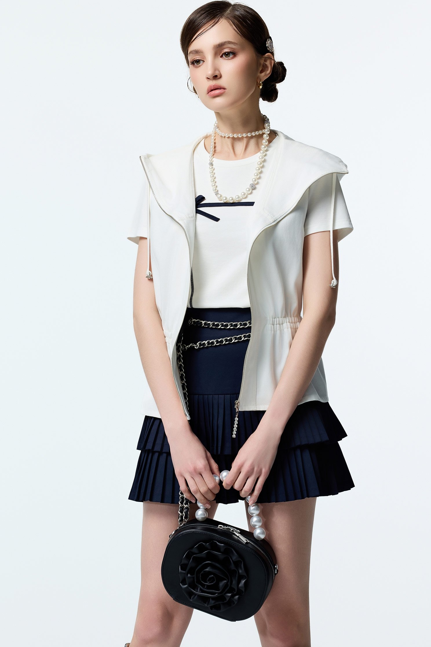 Navy Bow Detail Short Sleeve TeeNavy Bow Detail Short Sleeve Tee,Tops,Embroidered,White tops,Season (AW) Look