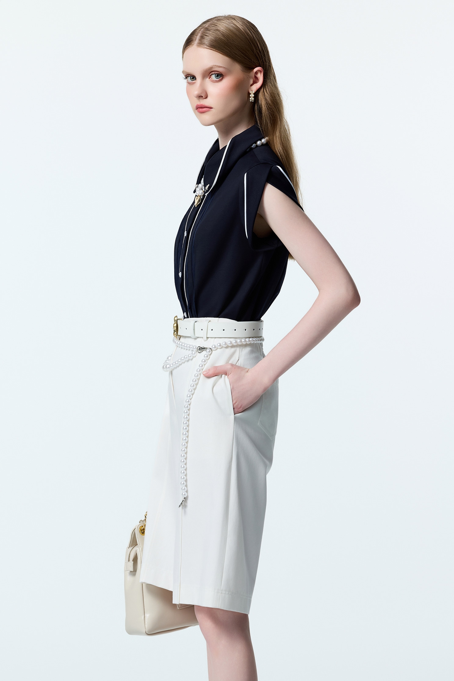 Contrast Trim Detail Navy TopContrast Trim Detail Navy Top,Tops,Season (AW) Look,bows