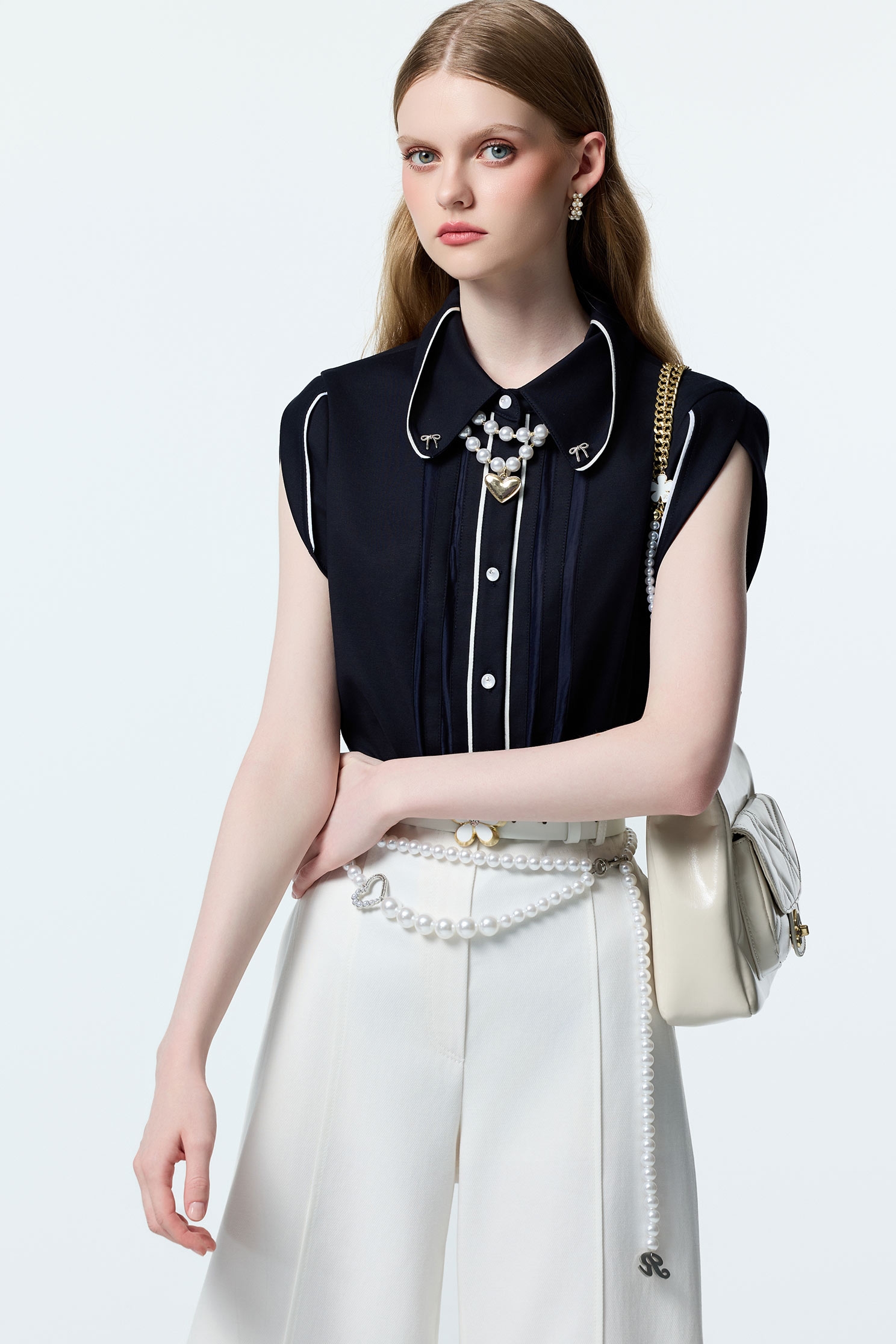 Contrast Trim Detail Navy TopContrast Trim Detail Navy Top,Tops,Season (AW) Look,bows