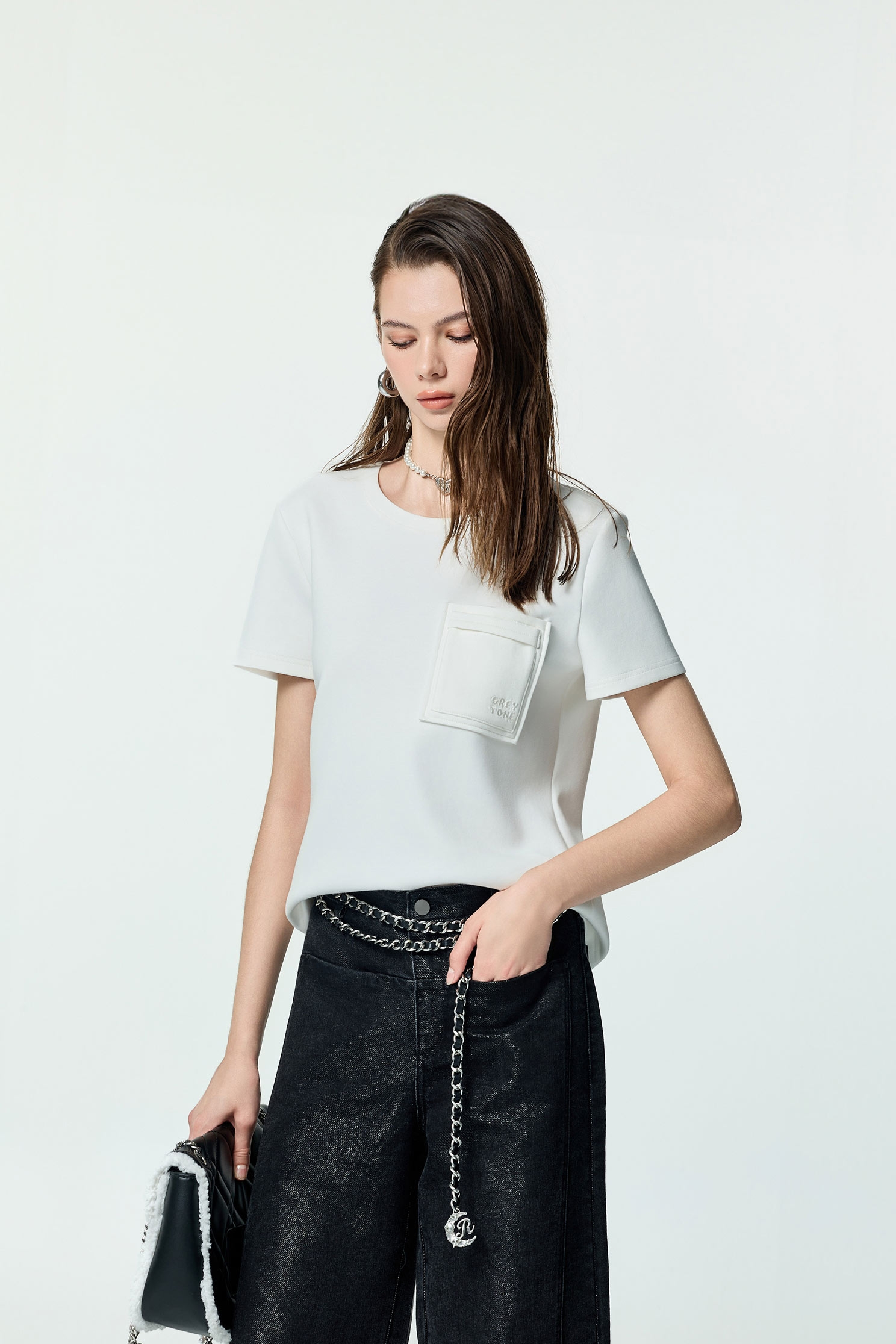 Front Pocket detail Short Sleeve TeeFront Pocket detail Short Sleeve Tee,T-shirts,Tops,Embroidered,White tops,Season (AW) Look