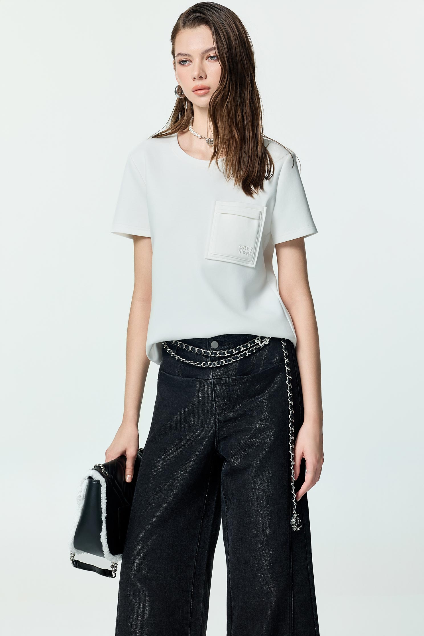 Front Pocket detail Short Sleeve TeeFront Pocket detail Short Sleeve Tee,T-shirts,Tops,Embroidered,White tops,Season (AW) Look