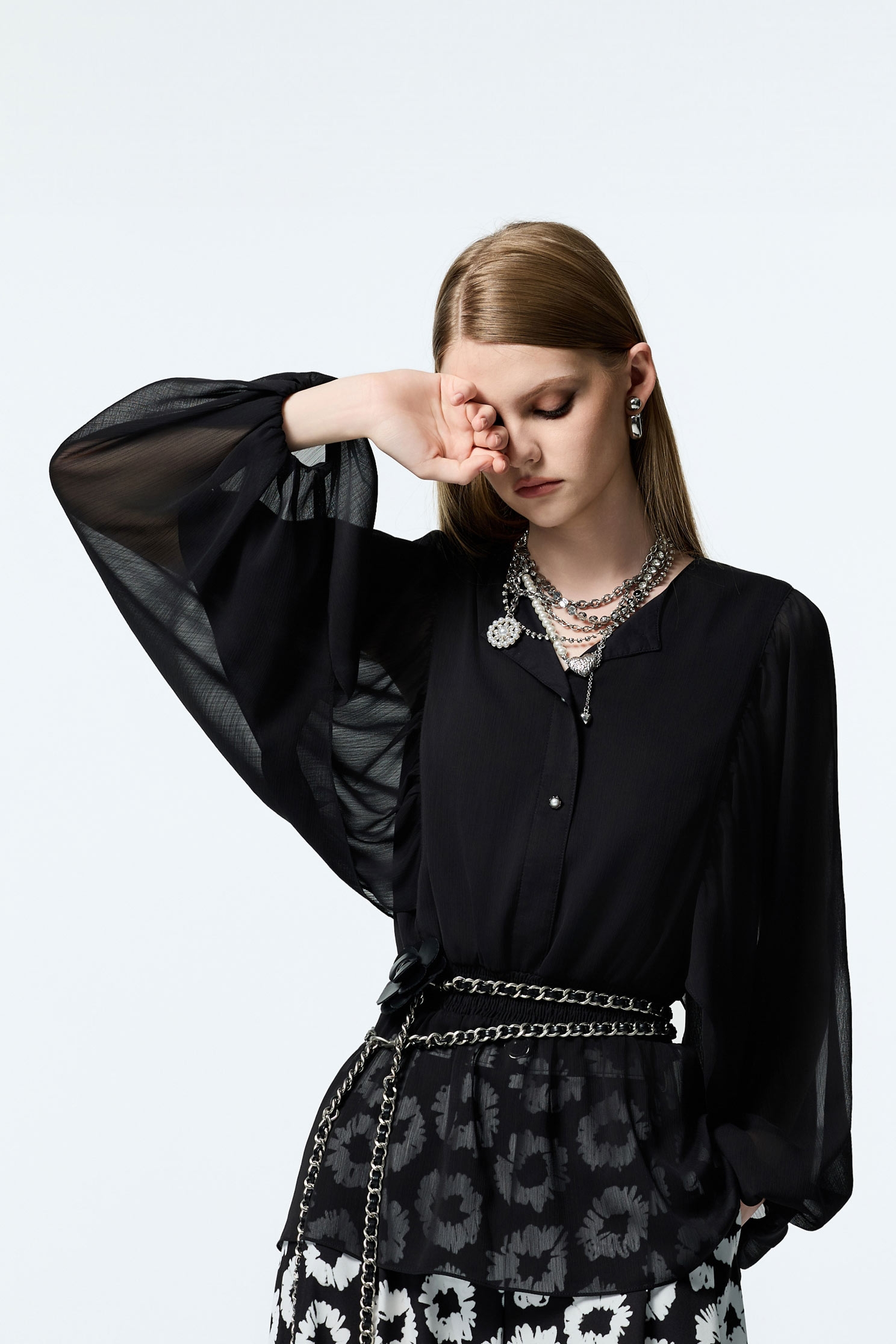 Elastic Waist Black Chiffon TopElastic Waist Black Chiffon Top,Tops,Season (AW) Look,Chiffon,black tops