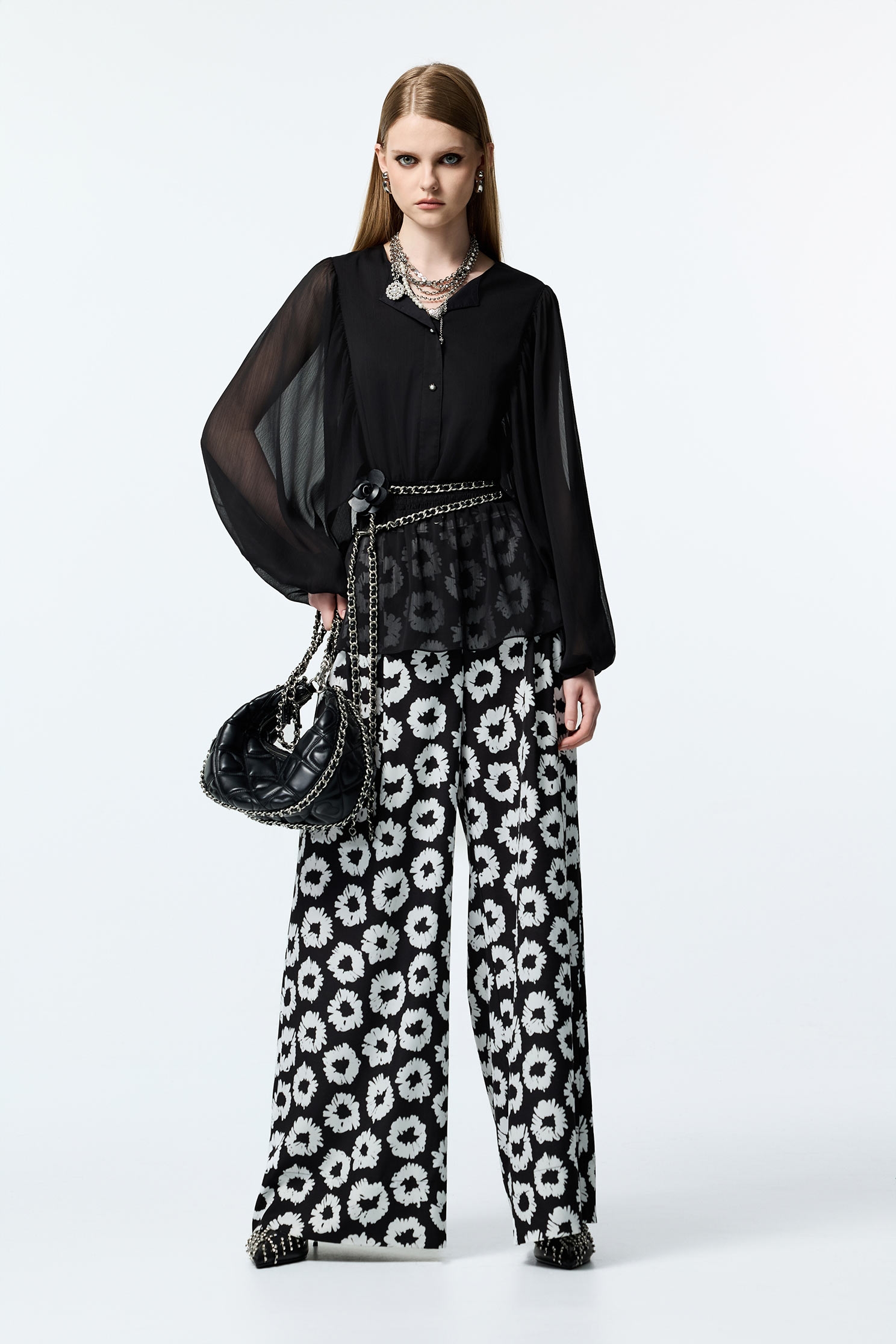 Elastic Waist Black Chiffon TopElastic Waist Black Chiffon Top,Tops,Season (AW) Look,Chiffon,black tops